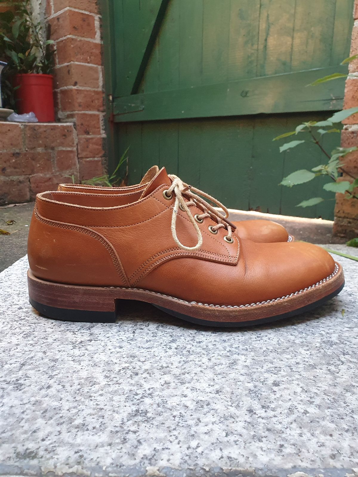 Photo by jasonissm on March 4, 2024 of the Onderhoud LVL01 Derby Boot in Tochigi Oil Vachetta #1 Light Brown.