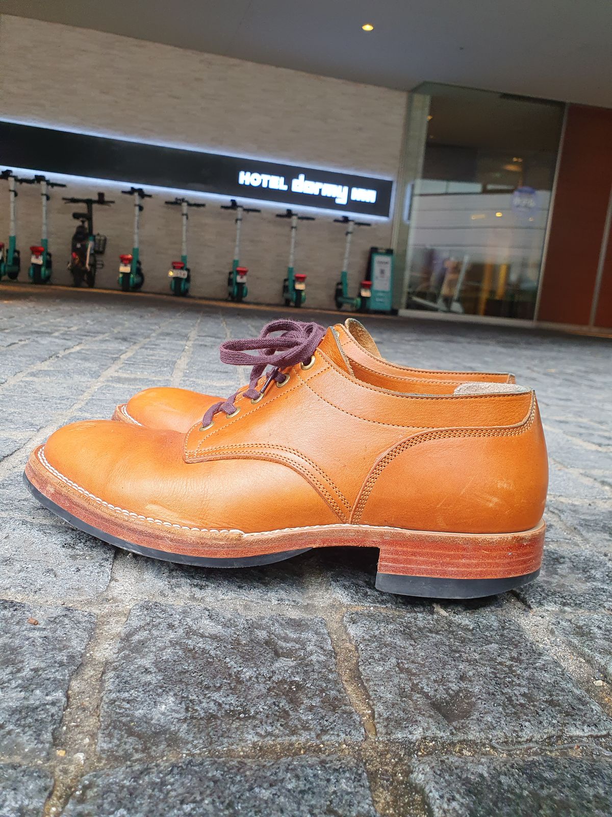 Photo by jasonissm on April 3, 2024 of the Onderhoud LVL01 Derby Boot in Tochigi Oil Vachetta #1 Light Brown.