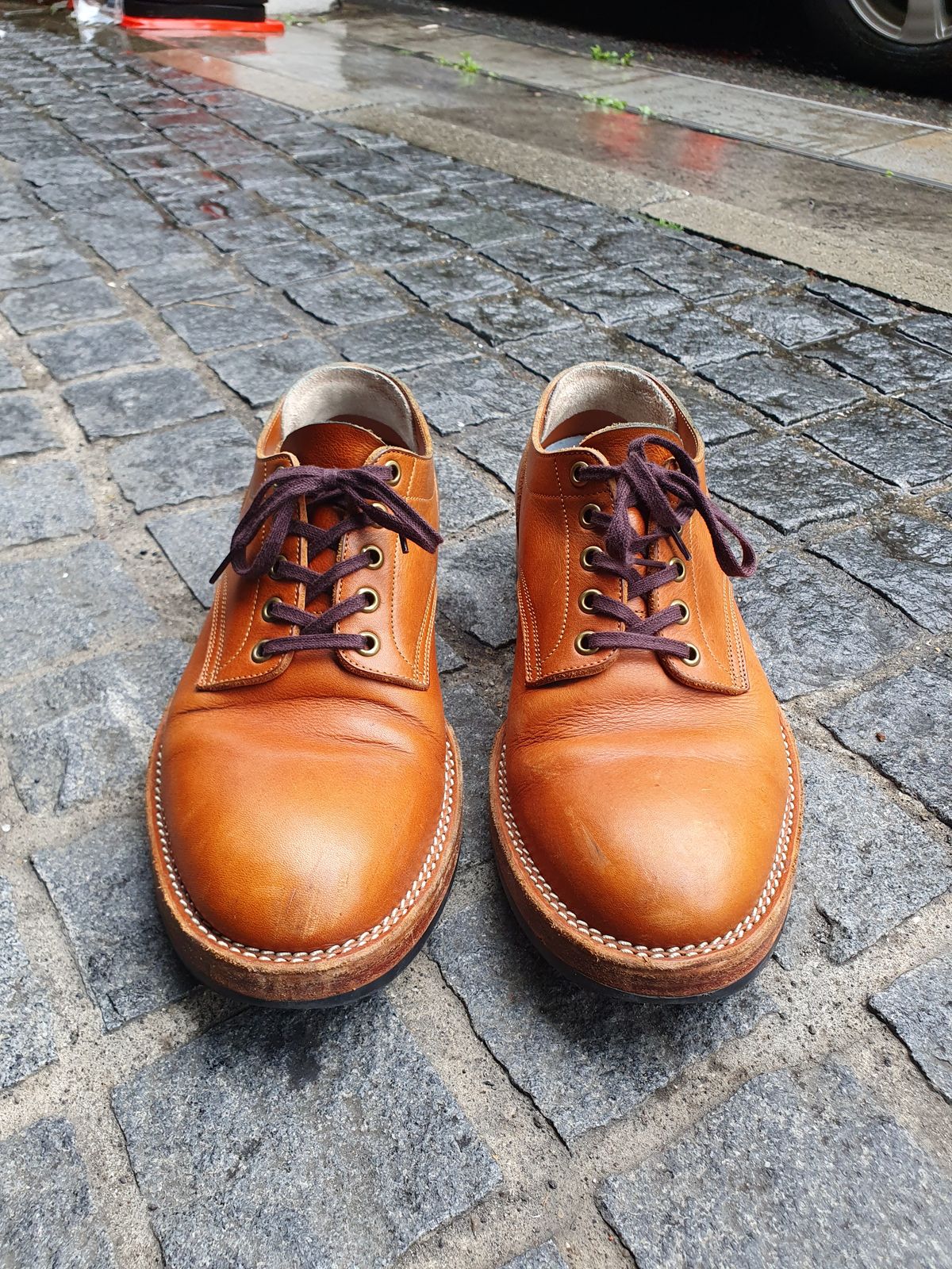 Photo by jasonissm on April 3, 2024 of the Onderhoud LVL01 Derby Boot in Tochigi Oil Vachetta #1 Light Brown.