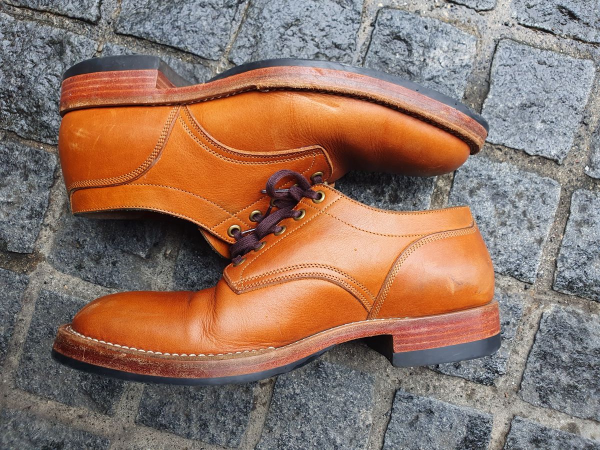 Photo by jasonissm on April 3, 2024 of the Onderhoud LVL01 Derby Boot in Tochigi Oil Vachetta #1 Light Brown.