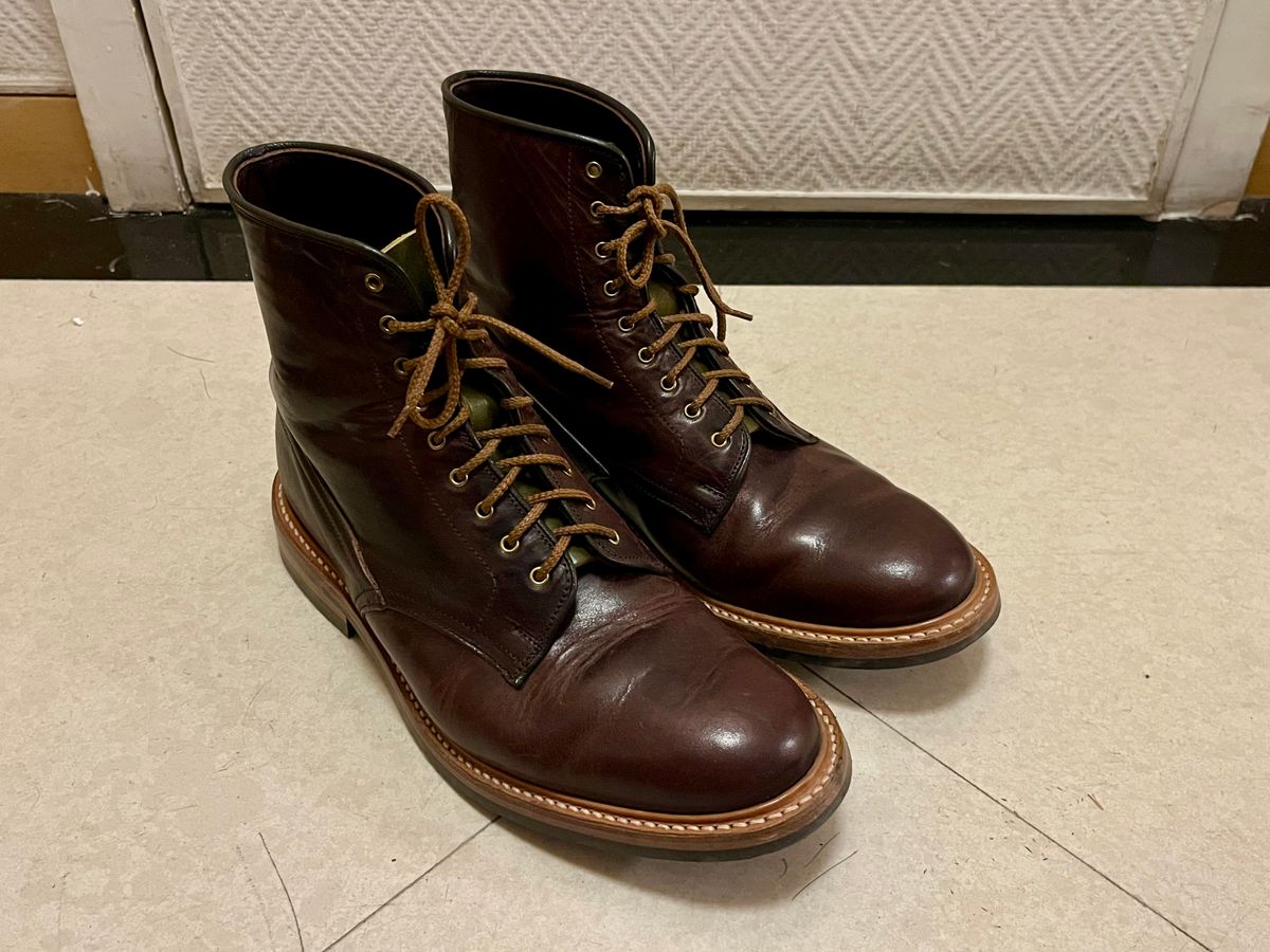 Photo by mr_spud on December 11, 2025 of the Tricker's Tramping Boot in Horween Color 8 Dublin.