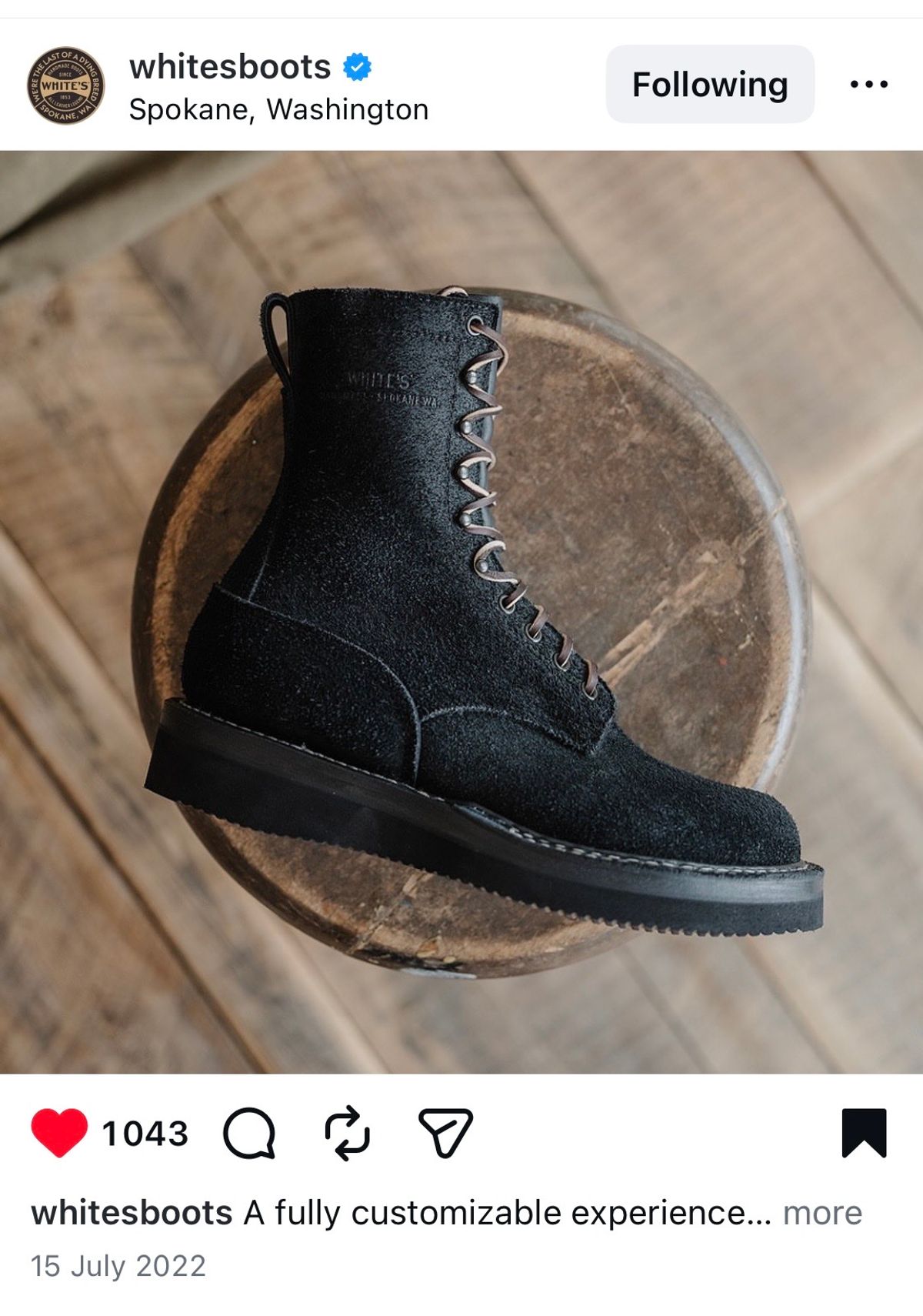 Photo by mr_spud on April 15, 2026 of the White's Smokejumper in Seidel Black Oil Tan Roughout.