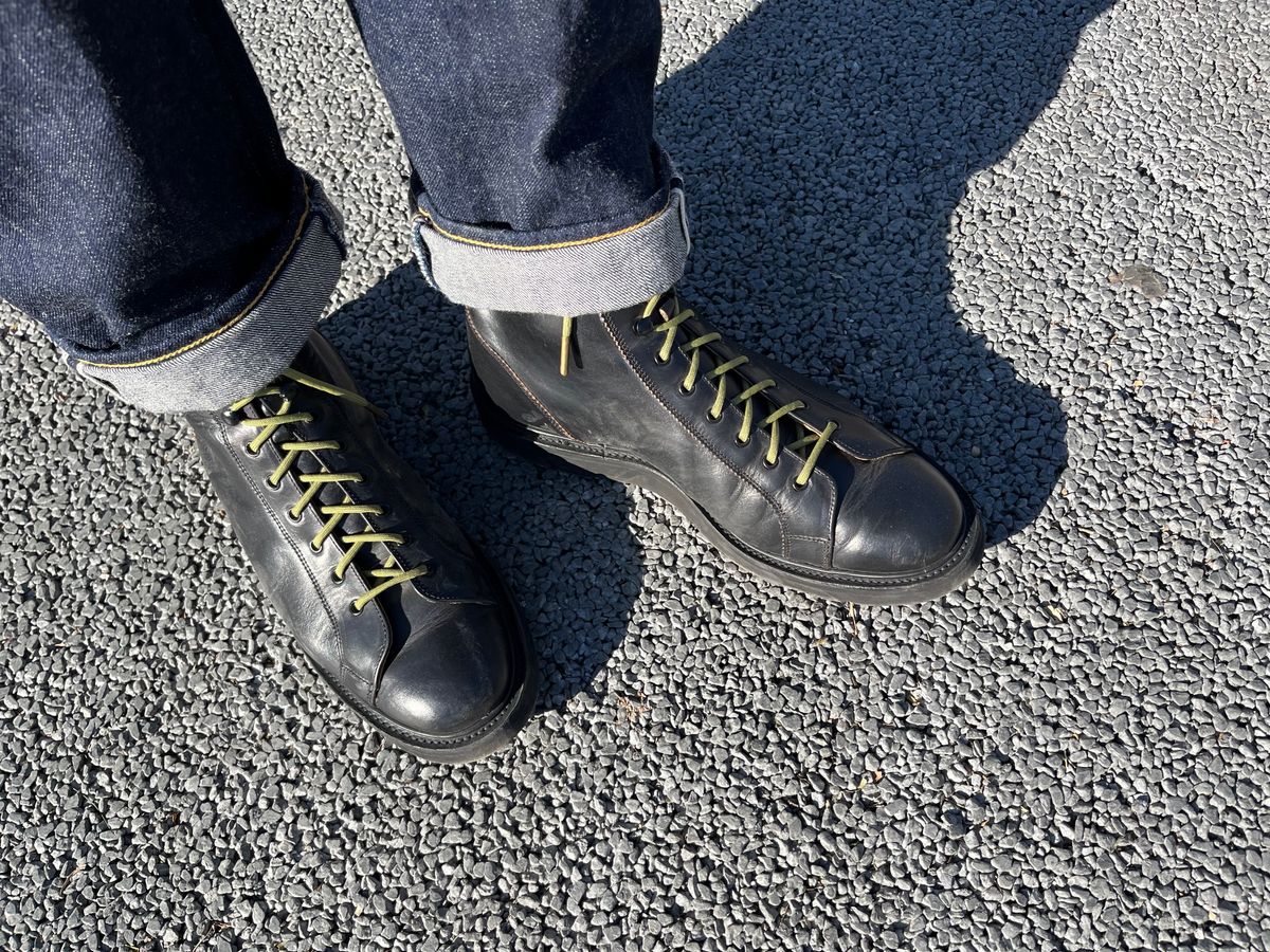 Photo by mr_spud on December 21, 2024 of the Tricker's Ethan Monkey Boot in Horween Black Chromexcel.