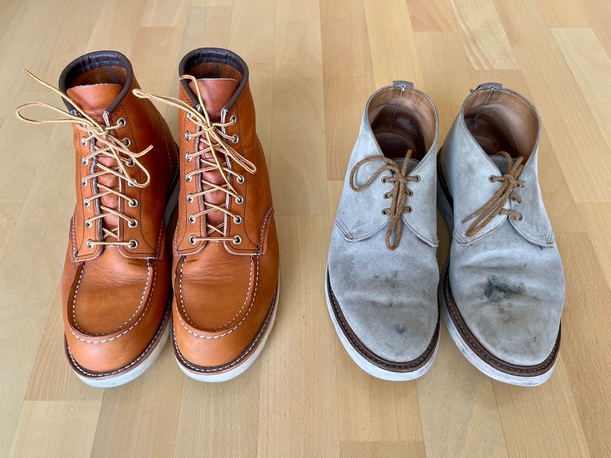 Photo by mr_spud on September 15, 2023 of the Tricker's Mike Chukka Boot in C.F. Stead Peanut Kudu Reverse.