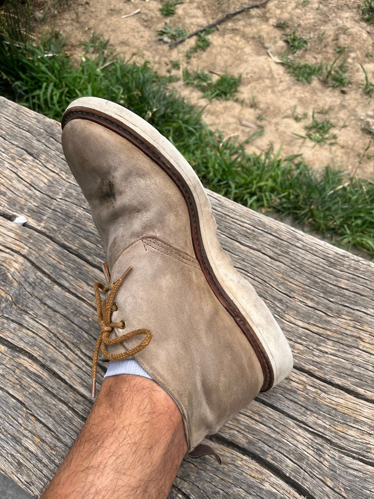 Photo by mr_spud on May 30, 2025 of the Tricker's Mike Chukka Boot in C.F. Stead Peanut Kudu Reverse.