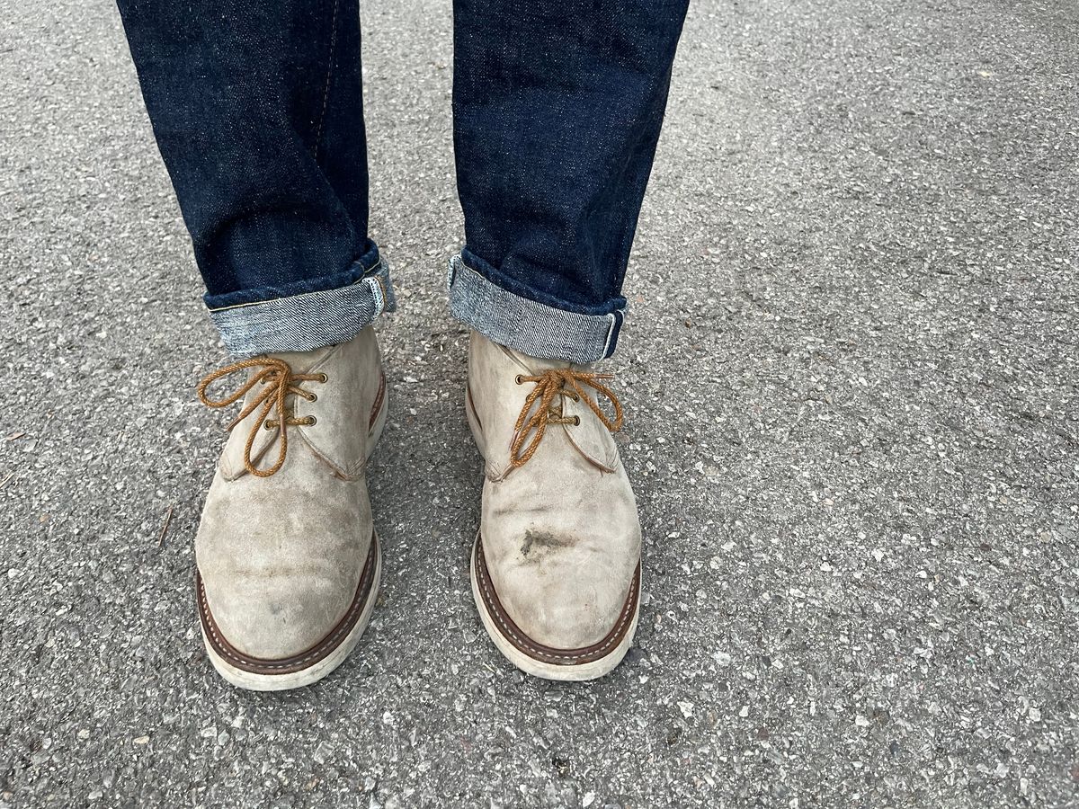 Photo by mr_spud on January 8, 2026 of the Tricker's Mike Chukka Boot in C.F. Stead Peanut Kudu Reverse.