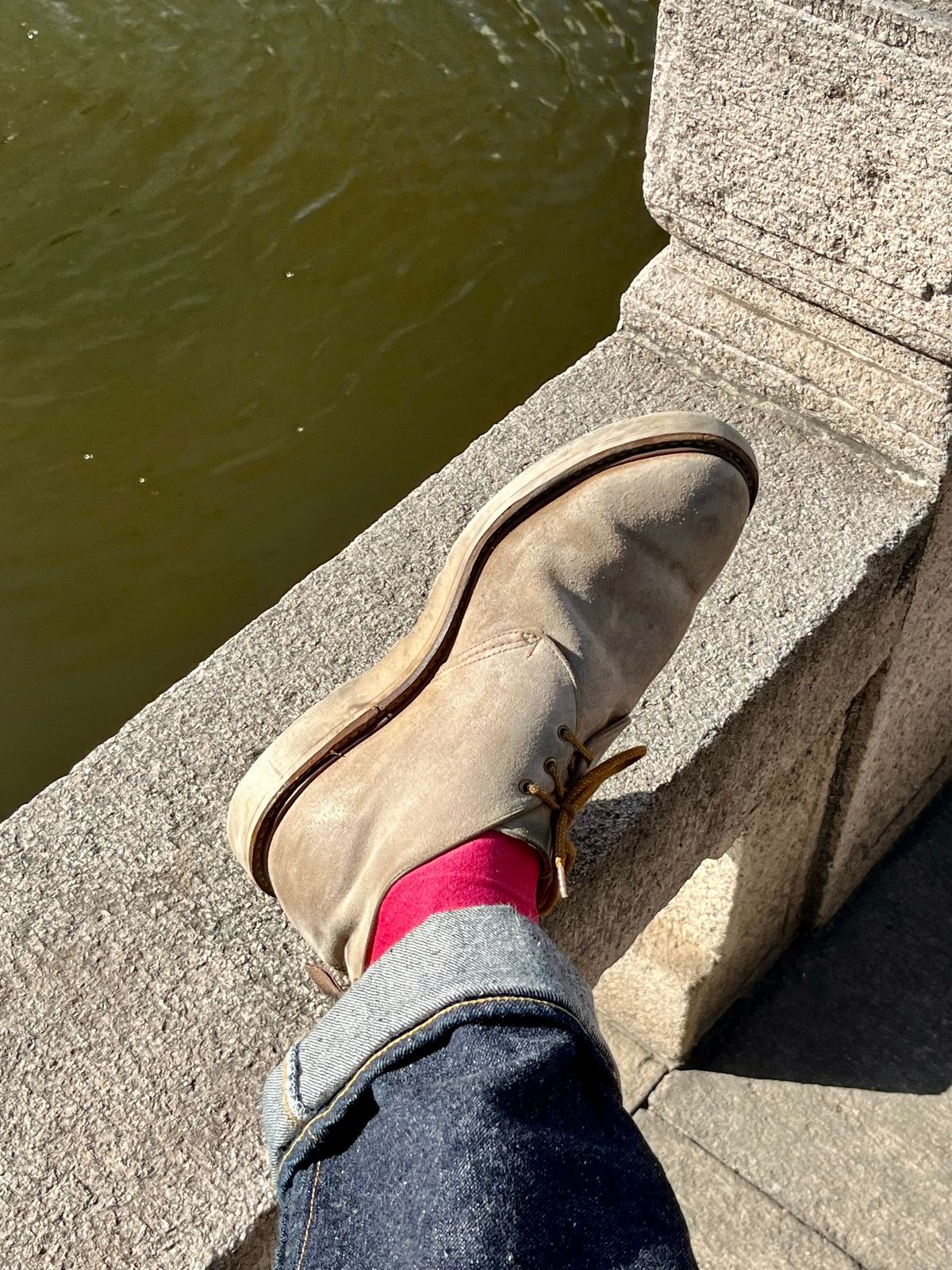 Photo by mr_spud on March 9, 2026 of the Tricker's Mike Chukka Boot in C.F. Stead Peanut Kudu Reverse.