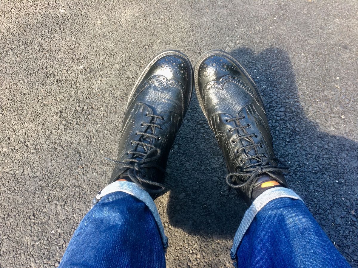 Photo by mr_spud on June 23, 2021 of the Tricker's Stow Country Boot in Black Olivvia Deerskin.