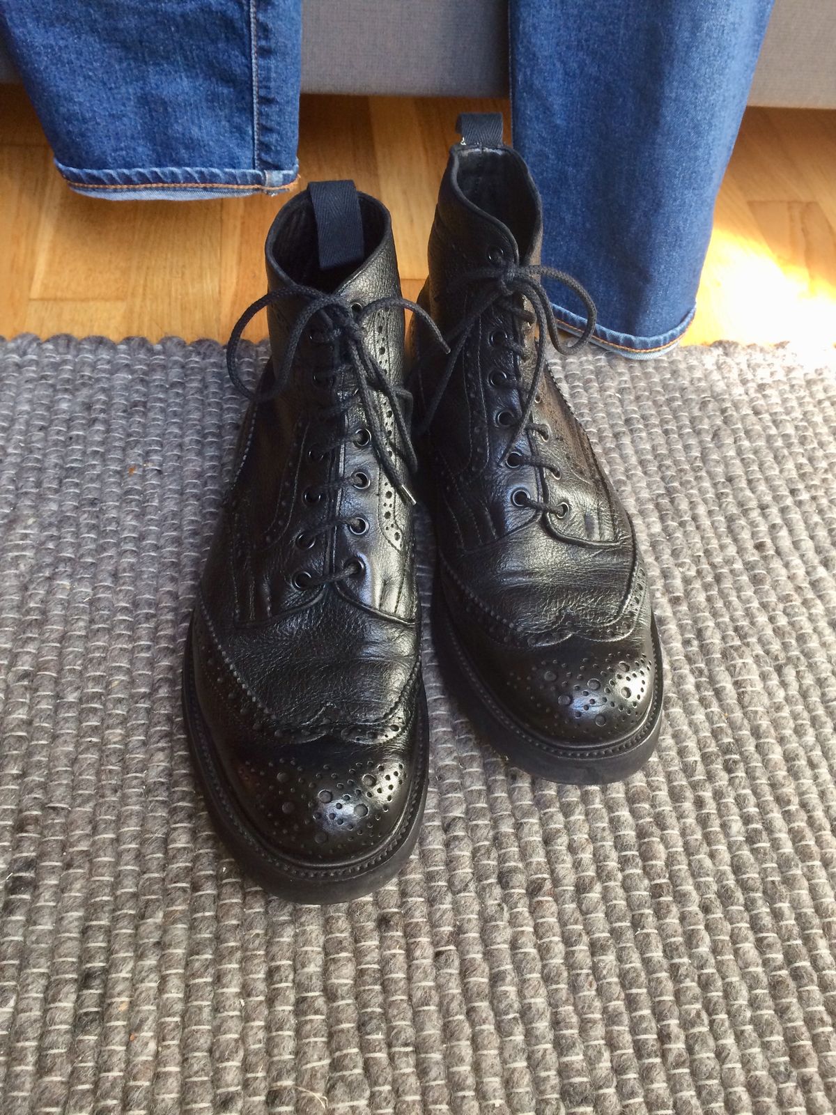 Photo by mr_spud on July 6, 2021 of the Tricker's Stow Country Boot in Black Olivvia Deerskin.