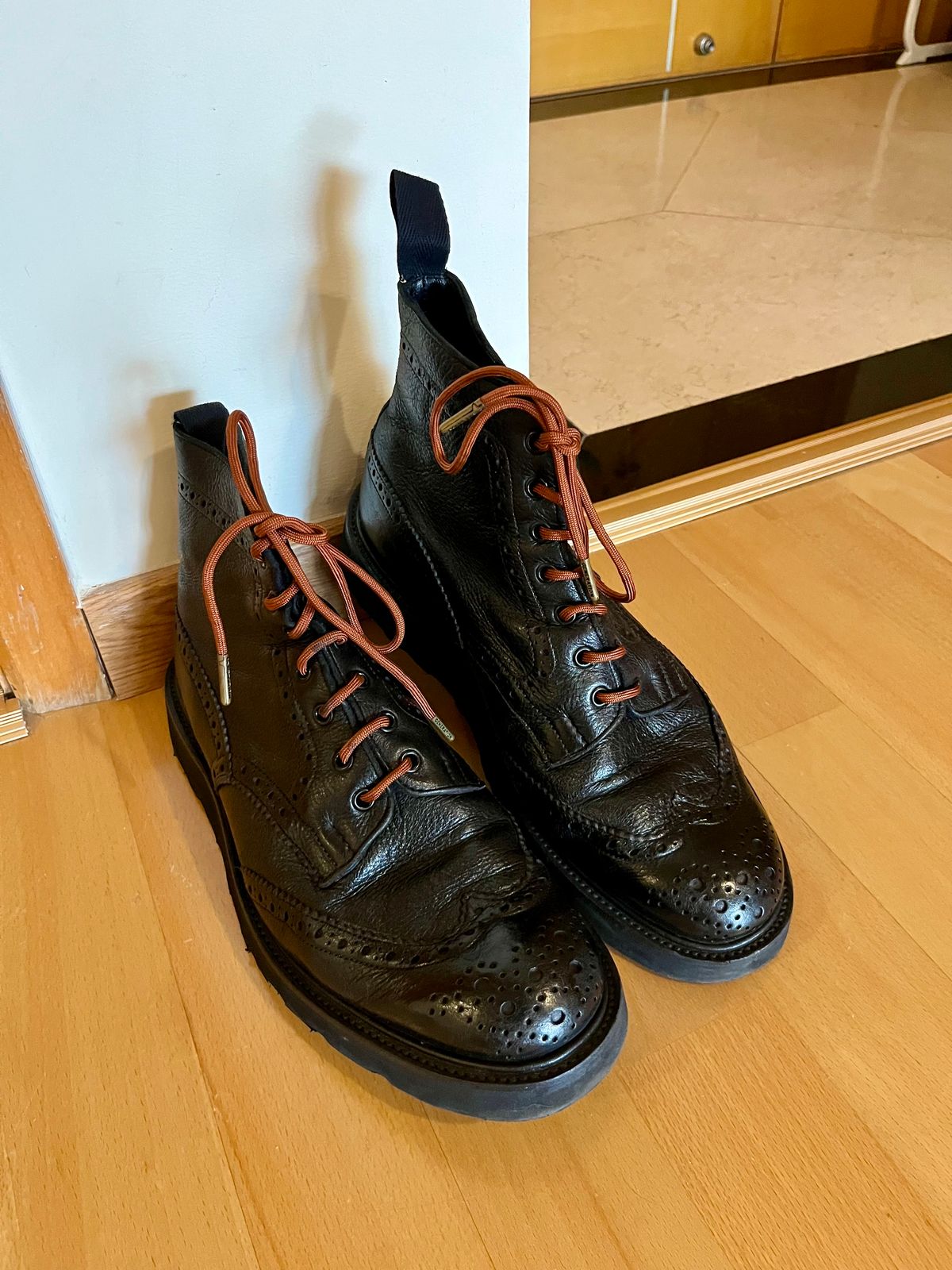 Photo by mr_spud on October 23, 2025 of the Tricker's Stow Country Boot in Black Olivvia Deerskin.