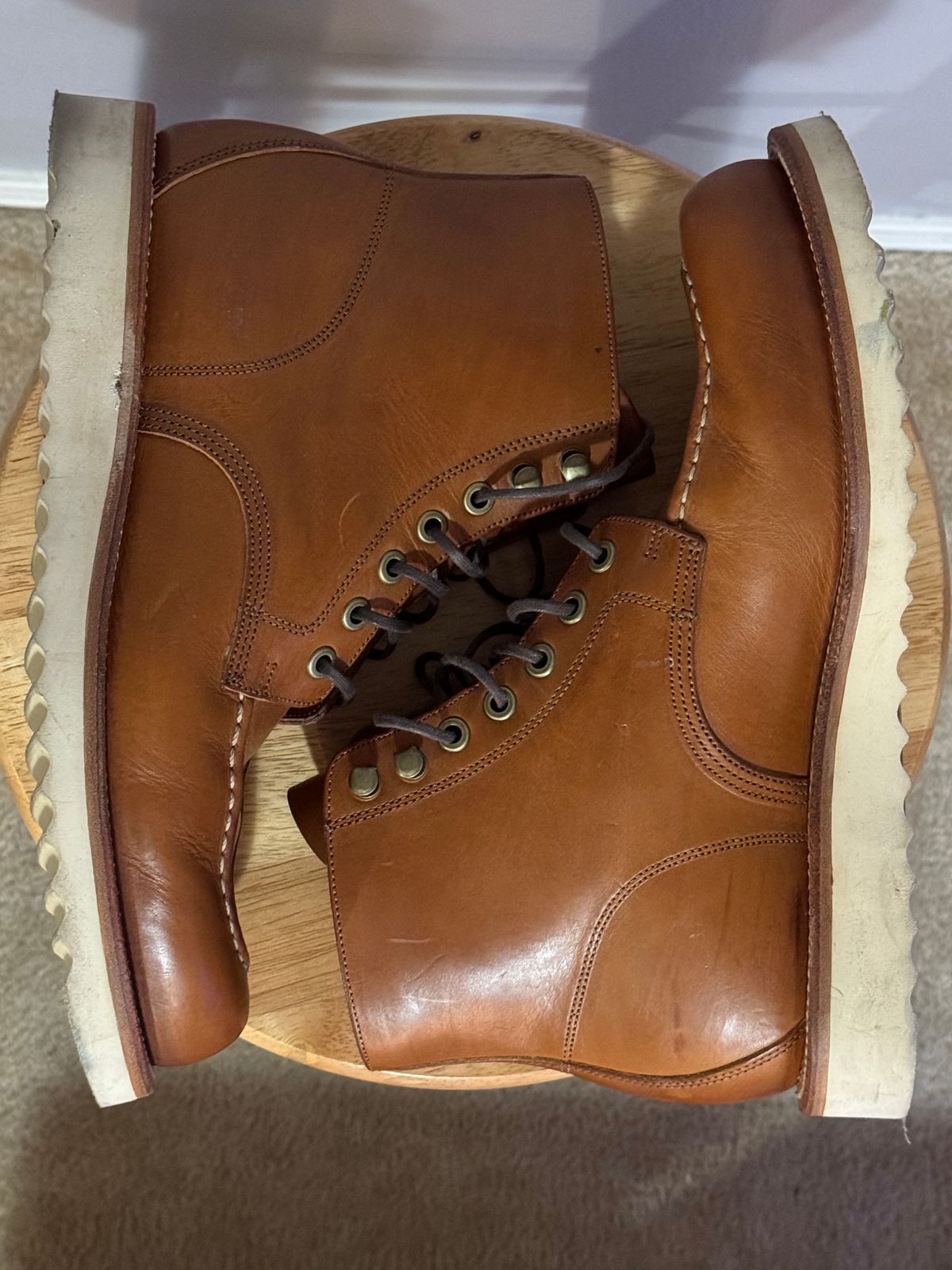 Photo by artvandelay on November 6, 2023 of the Grant Stone Brass Boot in Badalassi Carlo Saddle Tan Minerva.