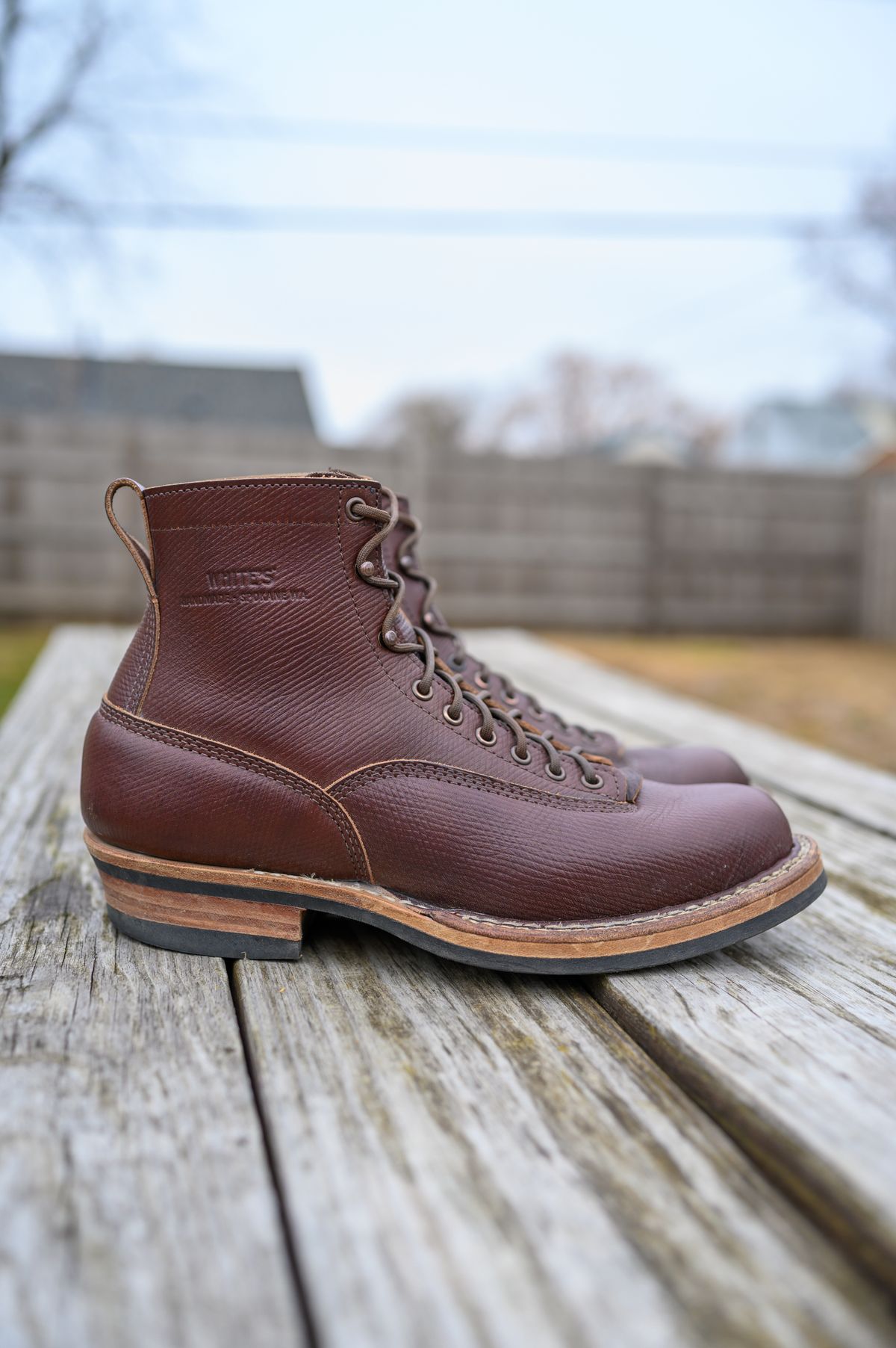 Photo by CarmineJackLeather on November 5, 2022 of the White's 350 Cutter in J&FJ Baker Brown Russian Calf.