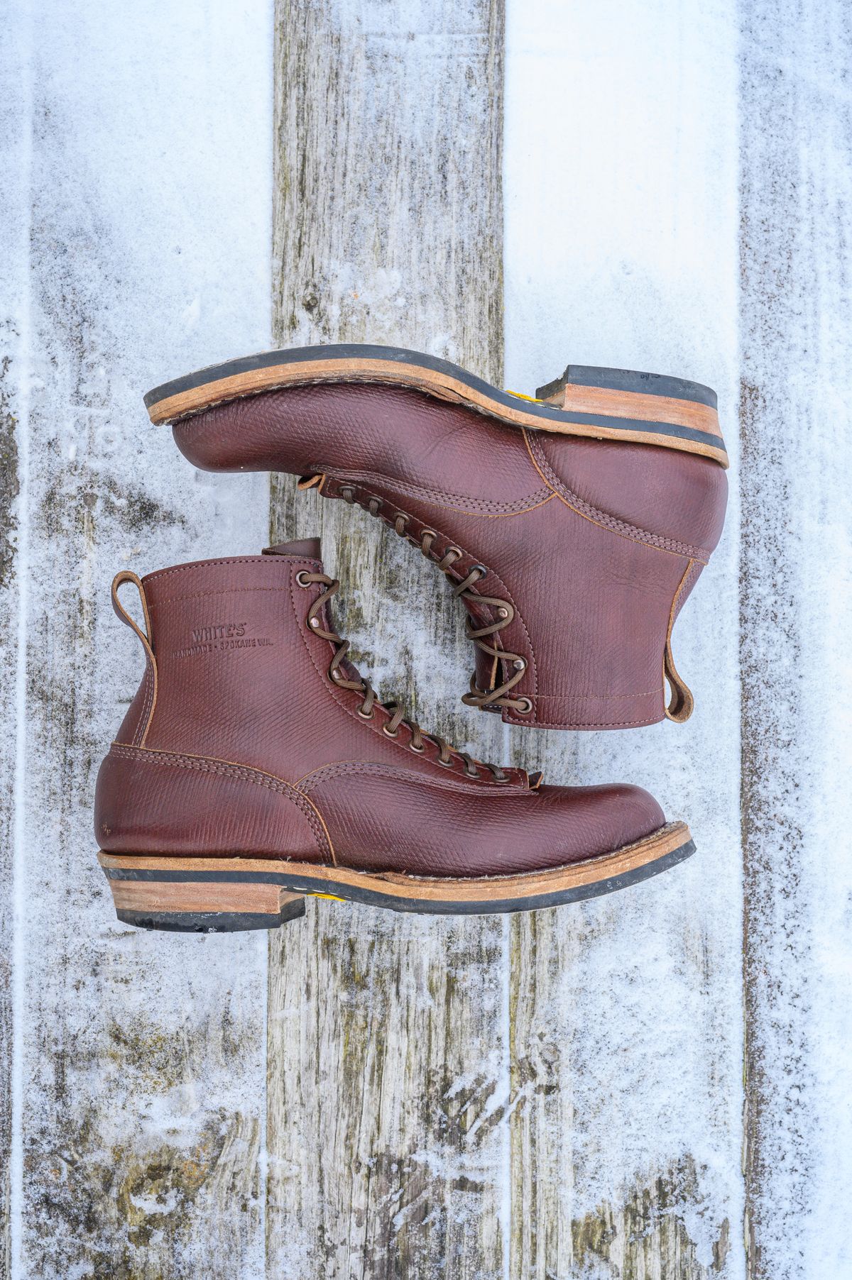 Photo by CarmineJackLeather on December 5, 2022 of the White's 350 Cutter in J&FJ Baker Brown Russian Calf.