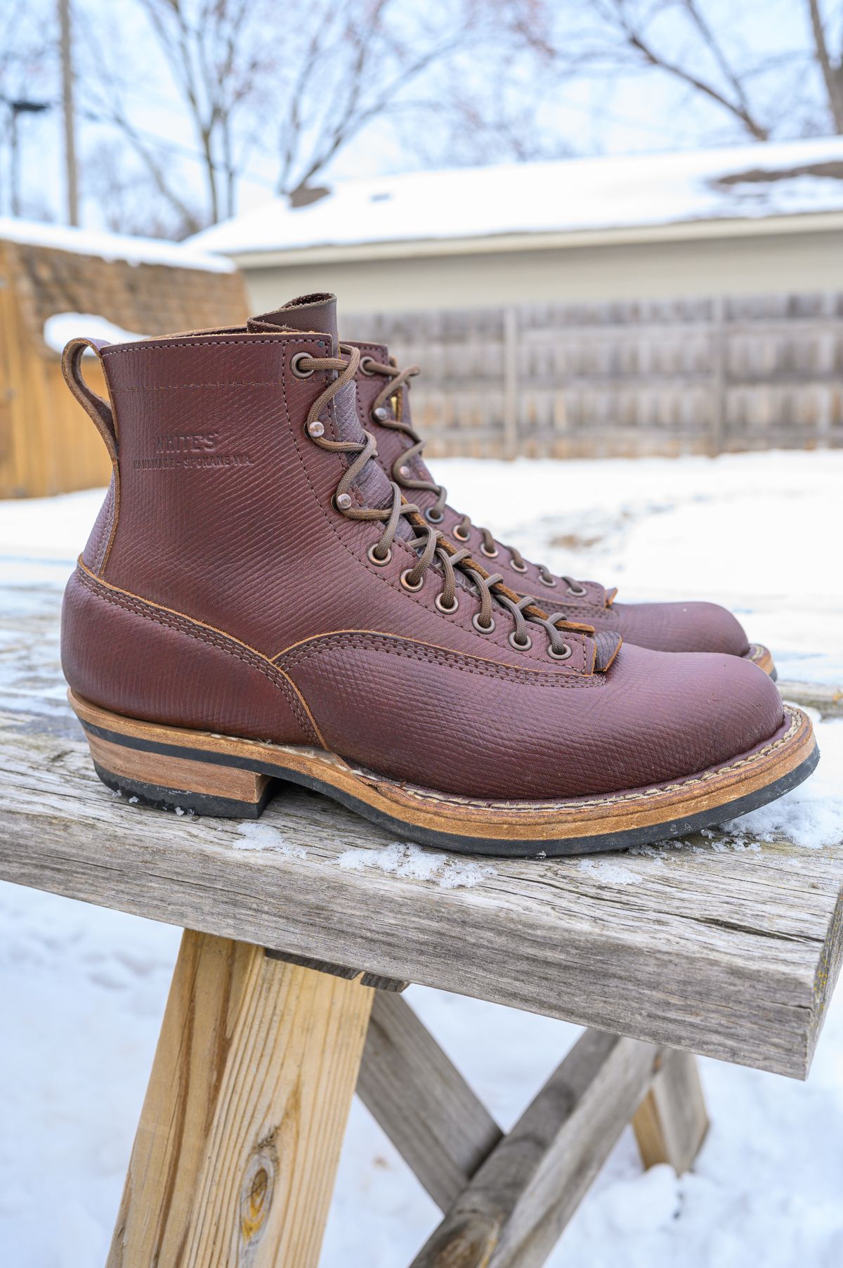 Photo by CarmineJackLeather on December 5, 2022 of the White's 350 Cutter in J&FJ Baker Brown Russian Calf.