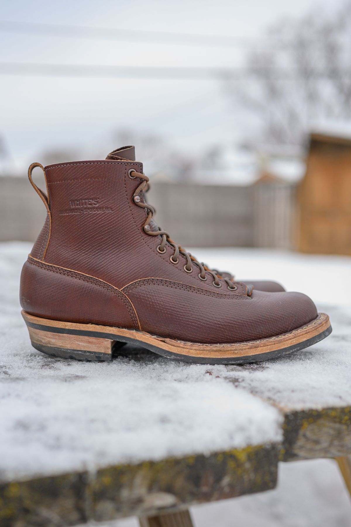 Photo by CarmineJackLeather on January 4, 2023 of the White's 350 Cutter in J&FJ Baker Brown Russian Calf.