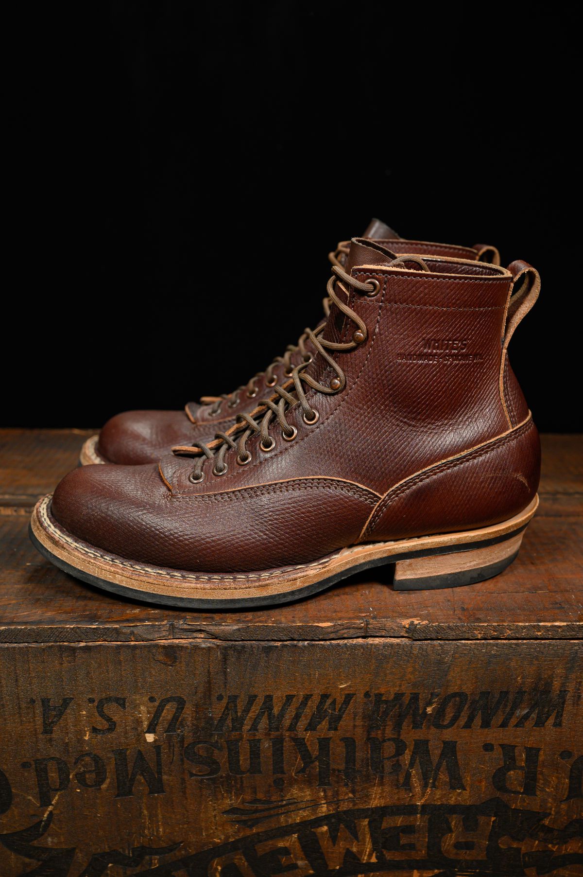 Photo by CarmineJackLeather on February 5, 2023 of the White's 350 Cutter in J&FJ Baker Brown Russian Calf.