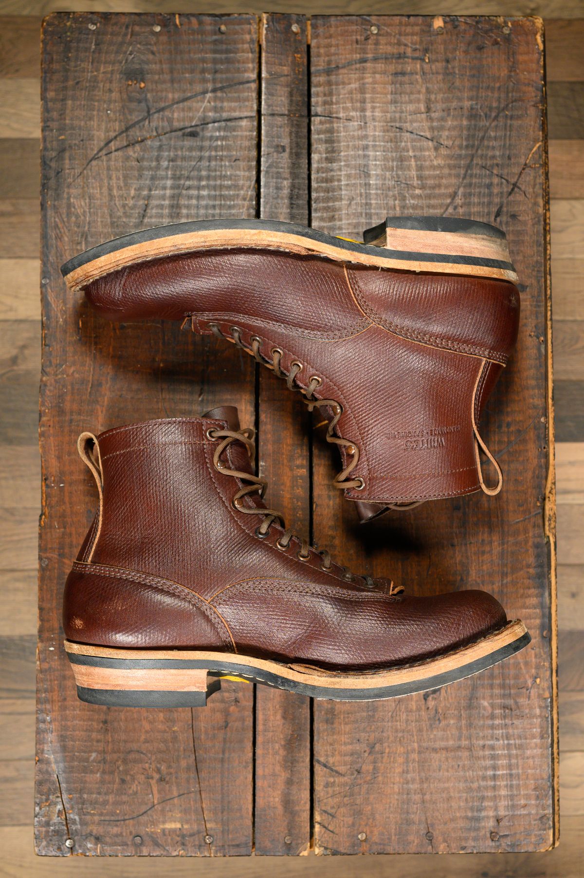 Photo by CarmineJackLeather on February 5, 2023 of the White's 350 Cutter in J&FJ Baker Brown Russian Calf.