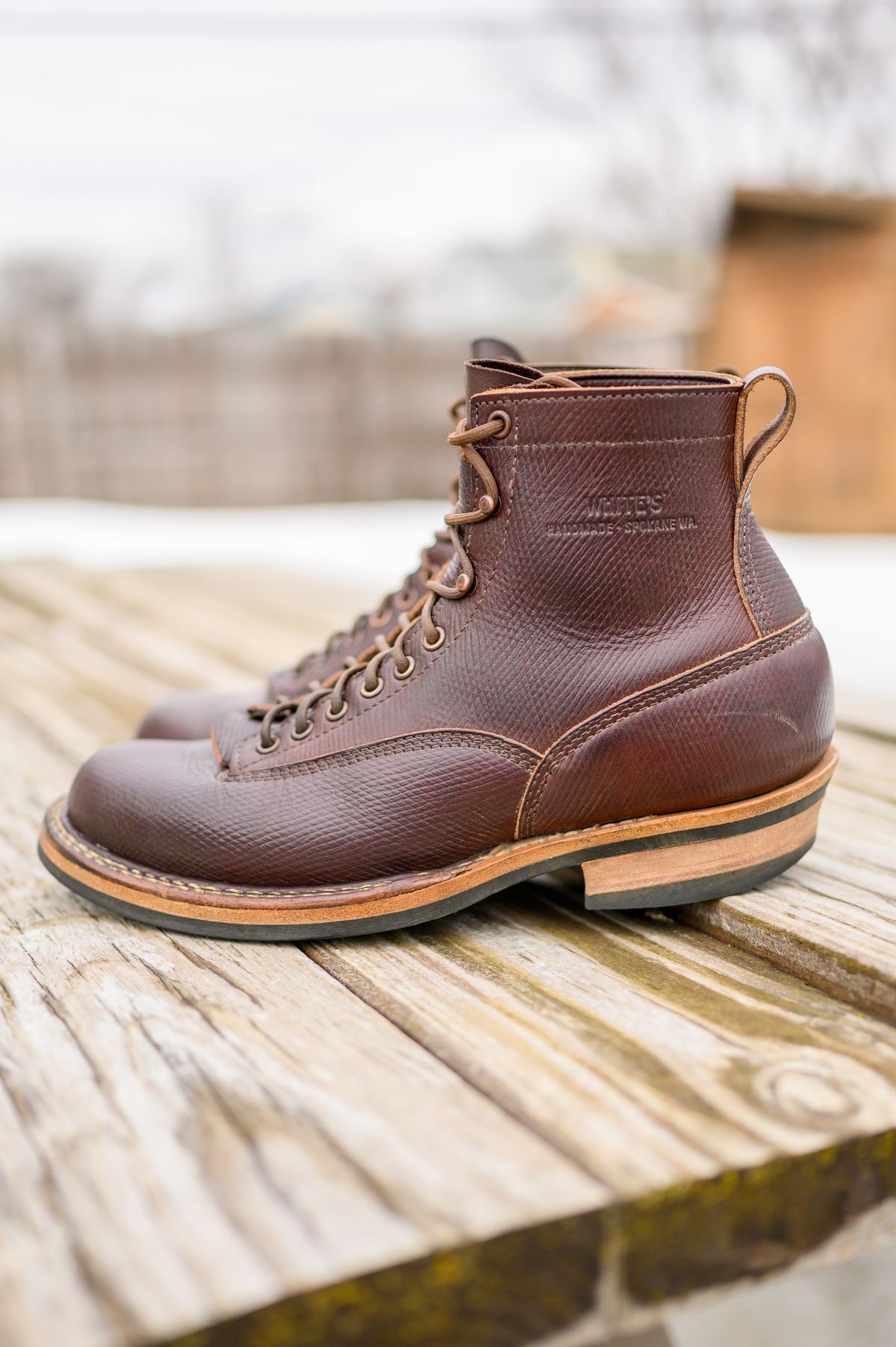 Photo by CarmineJackLeather on April 6, 2023 of the White's 350 Cutter in J&FJ Baker Brown Russian Calf.