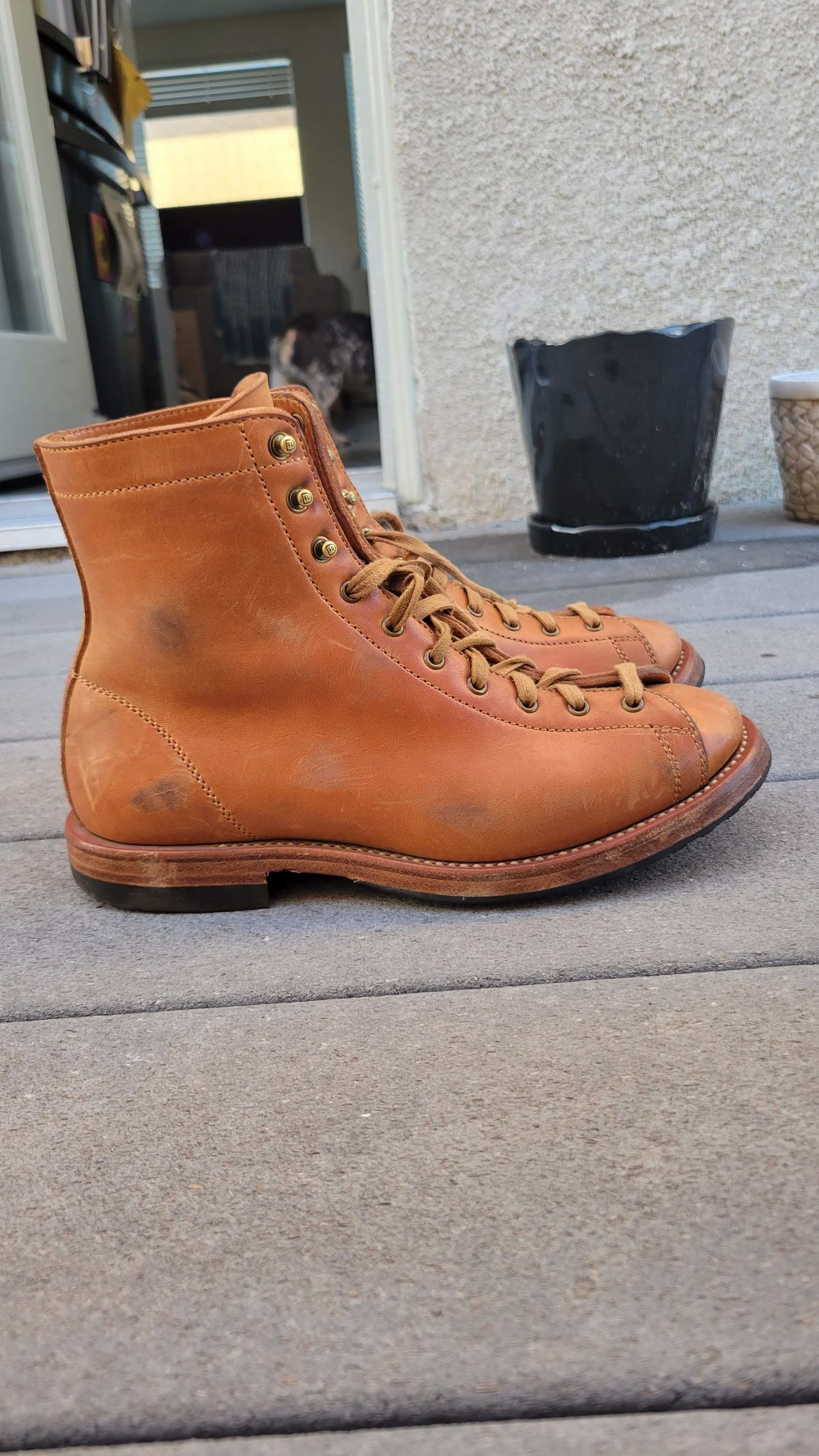 Photo by knoll on November 4, 2021 of the Flame Panda Monkey Boot in Maryam Natural Horsebutt.
