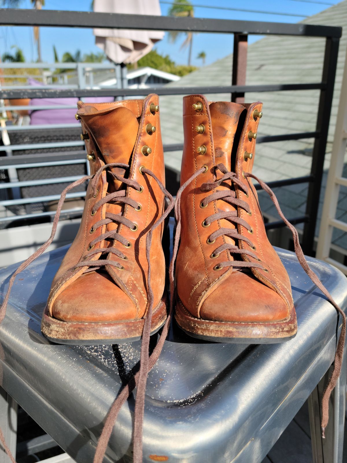 Photo by knoll on April 5, 2022 of the Flame Panda Monkey Boot in Maryam Natural Horsebutt.