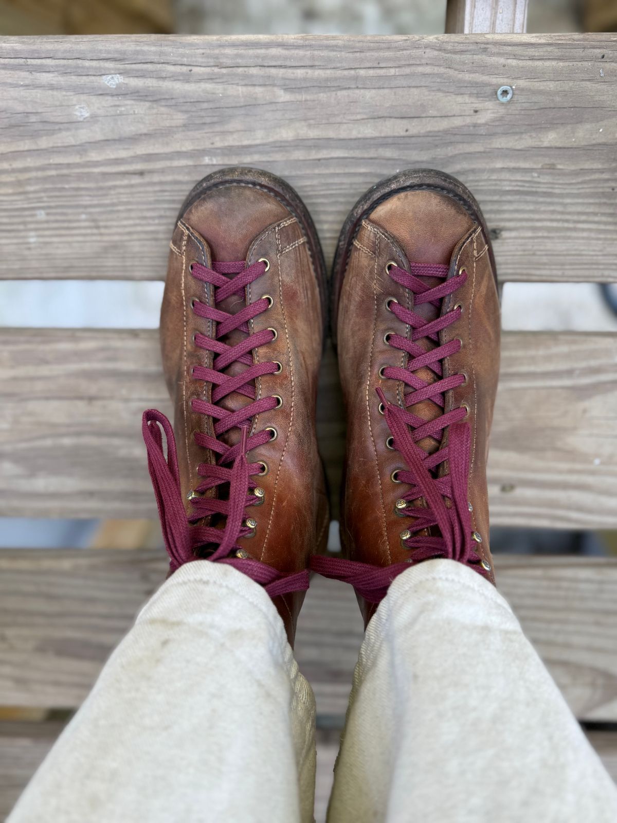 Photo by knoll on August 30, 2025 of the Flame Panda Monkey Boot in Maryam Natural Horsebutt.