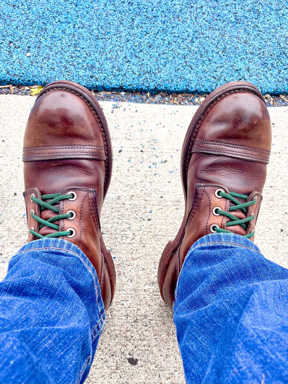 Photo by ShineSharpenFletch on April 16, 2023 of the Red Wing Iron Ranger in S.B. Foot Amber Harness.