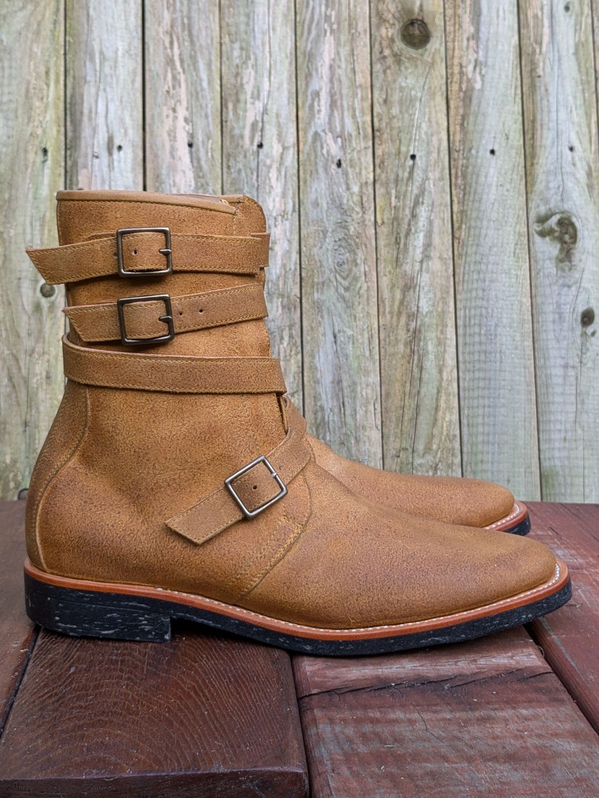 Photo by jacktheenthusiast on October 2, 2024 of the Briselblack The Hanker Tanker Boots in Indonesian Honey Waxed Flesh.