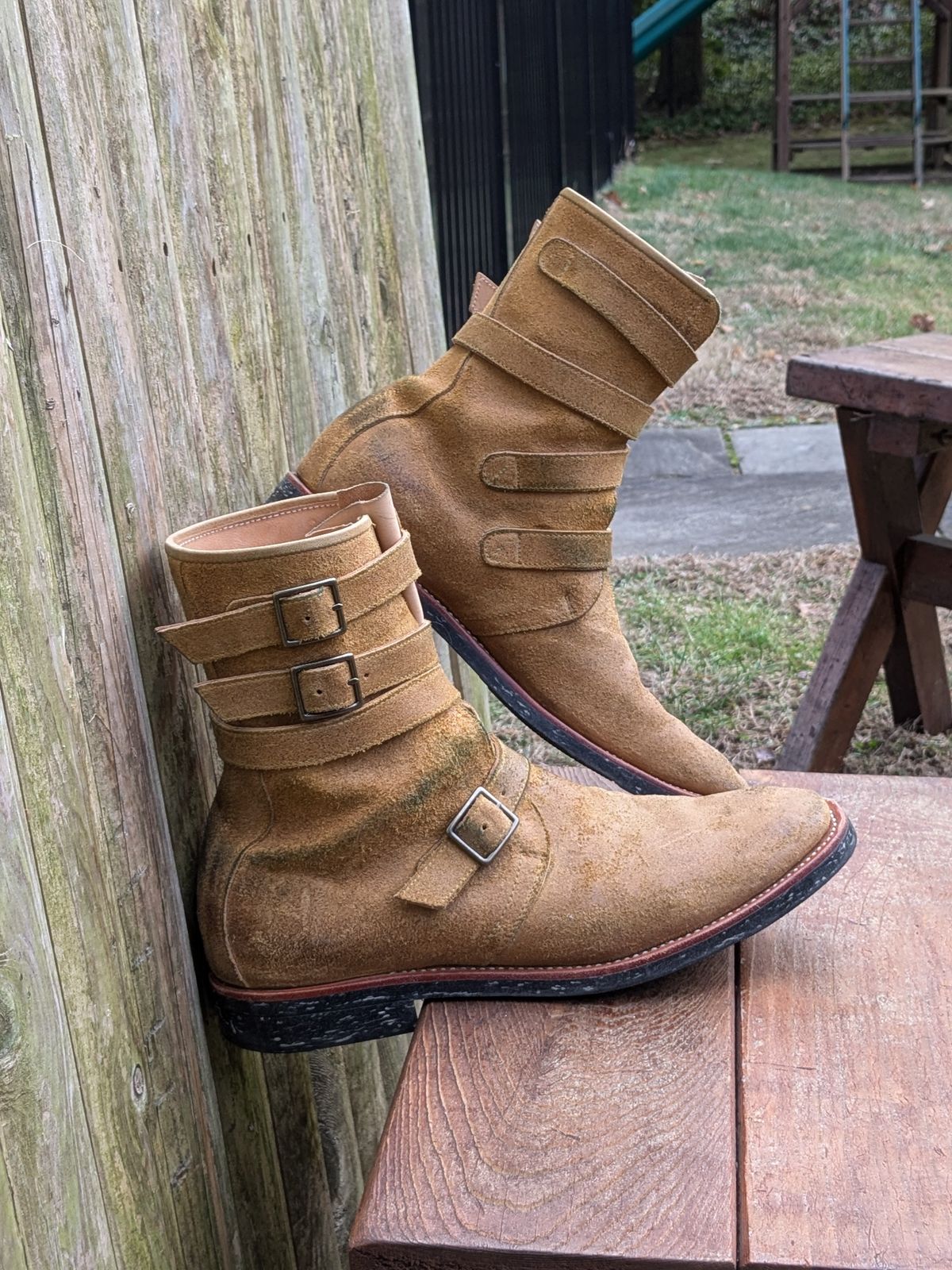 Photo by jacktheenthusiast on January 4, 2025 of the Briselblack The Hanker Tanker Boots in Indonesian Honey Waxed Flesh.
