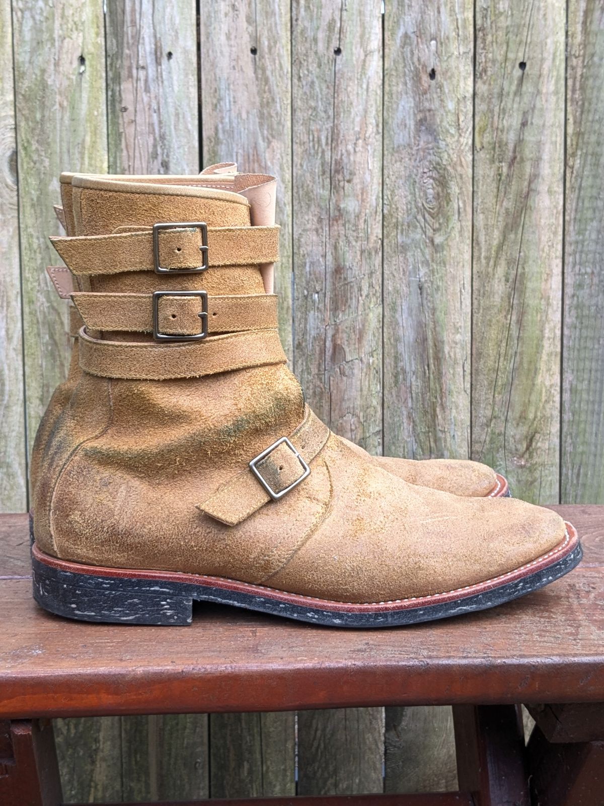 Photo by jacktheenthusiast on January 4, 2025 of the Briselblack The Hanker Tanker Boots in Indonesian Honey Waxed Flesh.