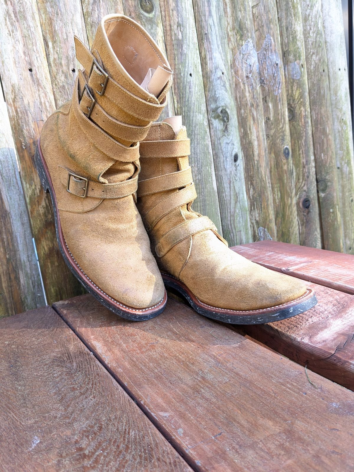 Photo by jacktheenthusiast on March 3, 2025 of the Briselblack The Hanker Tanker Boots in Indonesian Honey Waxed Flesh.