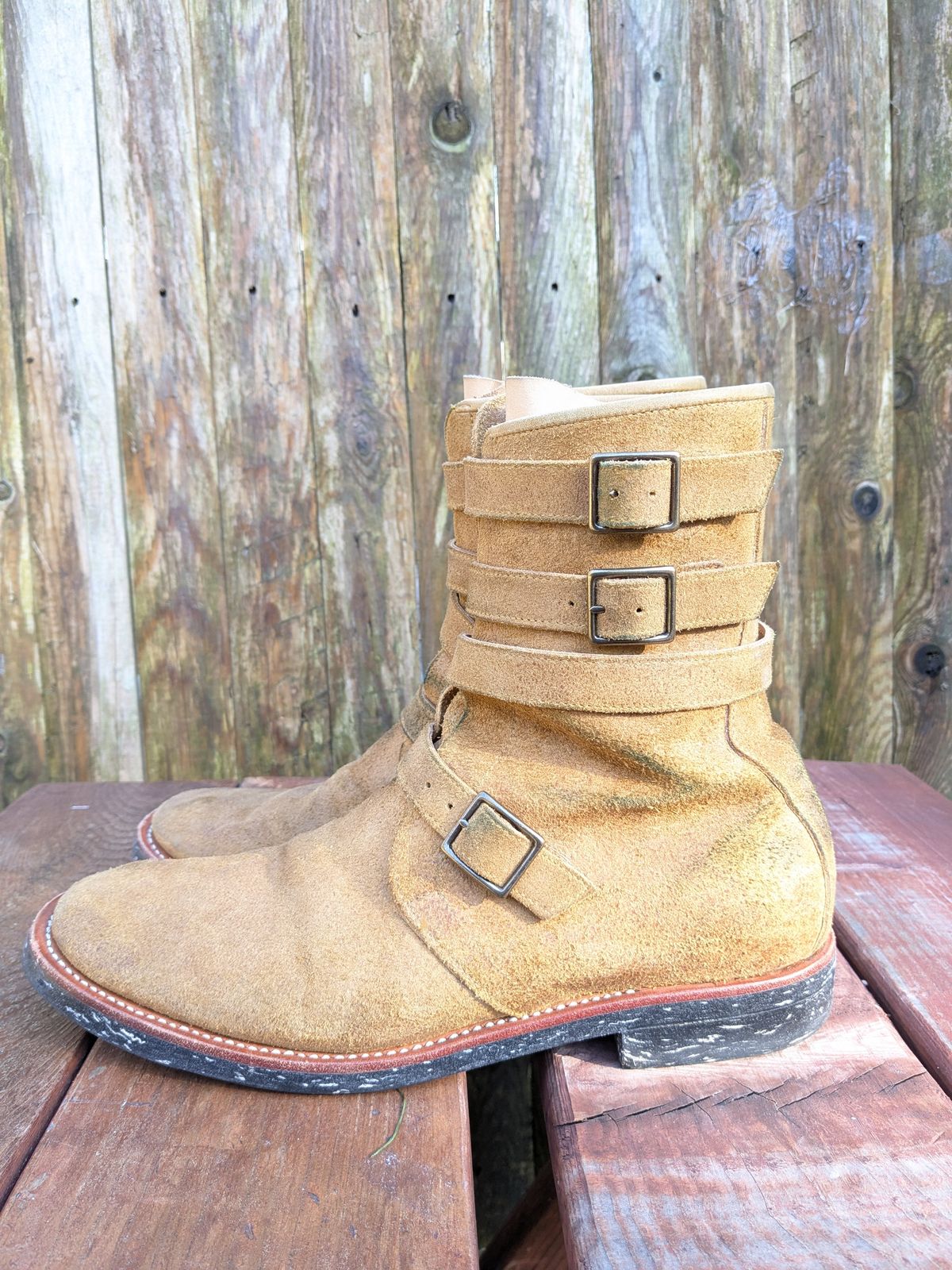 Photo by jacktheenthusiast on March 3, 2025 of the Briselblack The Hanker Tanker Boots in Indonesian Honey Waxed Flesh.