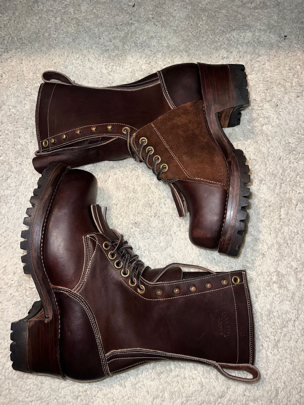 Photo by Davin.Gibiase on October 2, 2023 of the Dayton Boots Lineman (Vintage) in Seidel Ranger red.