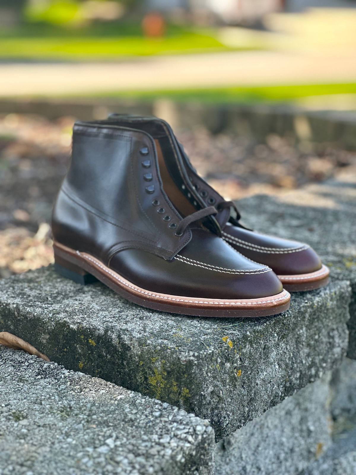 Photo by Wes on October 1, 2023 of the Alden Indy Boot in Horween Brown Chromexcel.