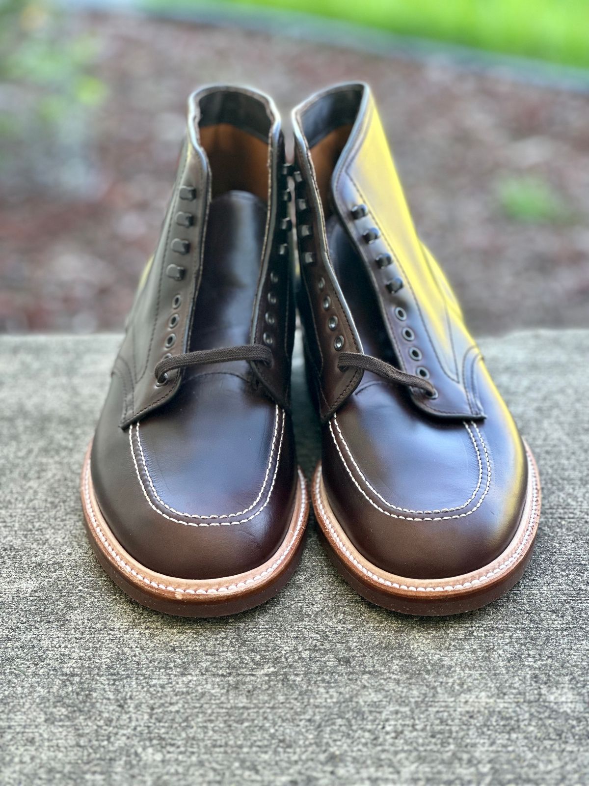 Photo by Wes on October 1, 2023 of the Alden Indy Boot in Horween Brown Chromexcel.