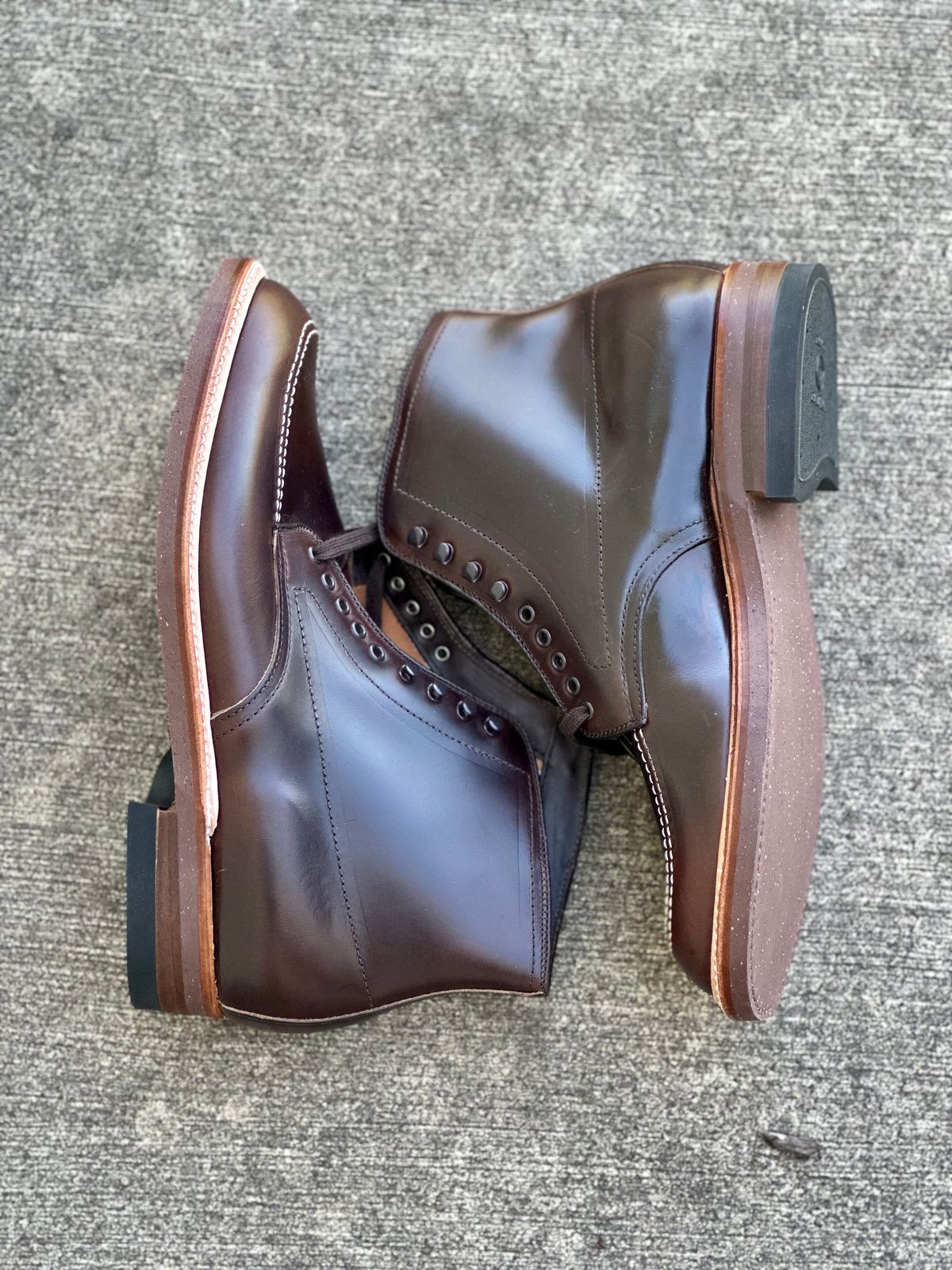 Photo by Wes on October 1, 2023 of the Alden Indy Boot in Horween Brown Chromexcel.