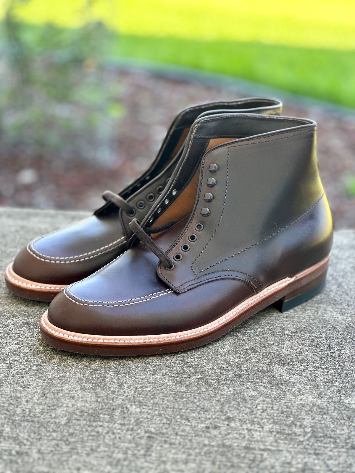 Photo by Wes on October 1, 2023 of the Alden Indy Boot in Horween Brown Chromexcel.