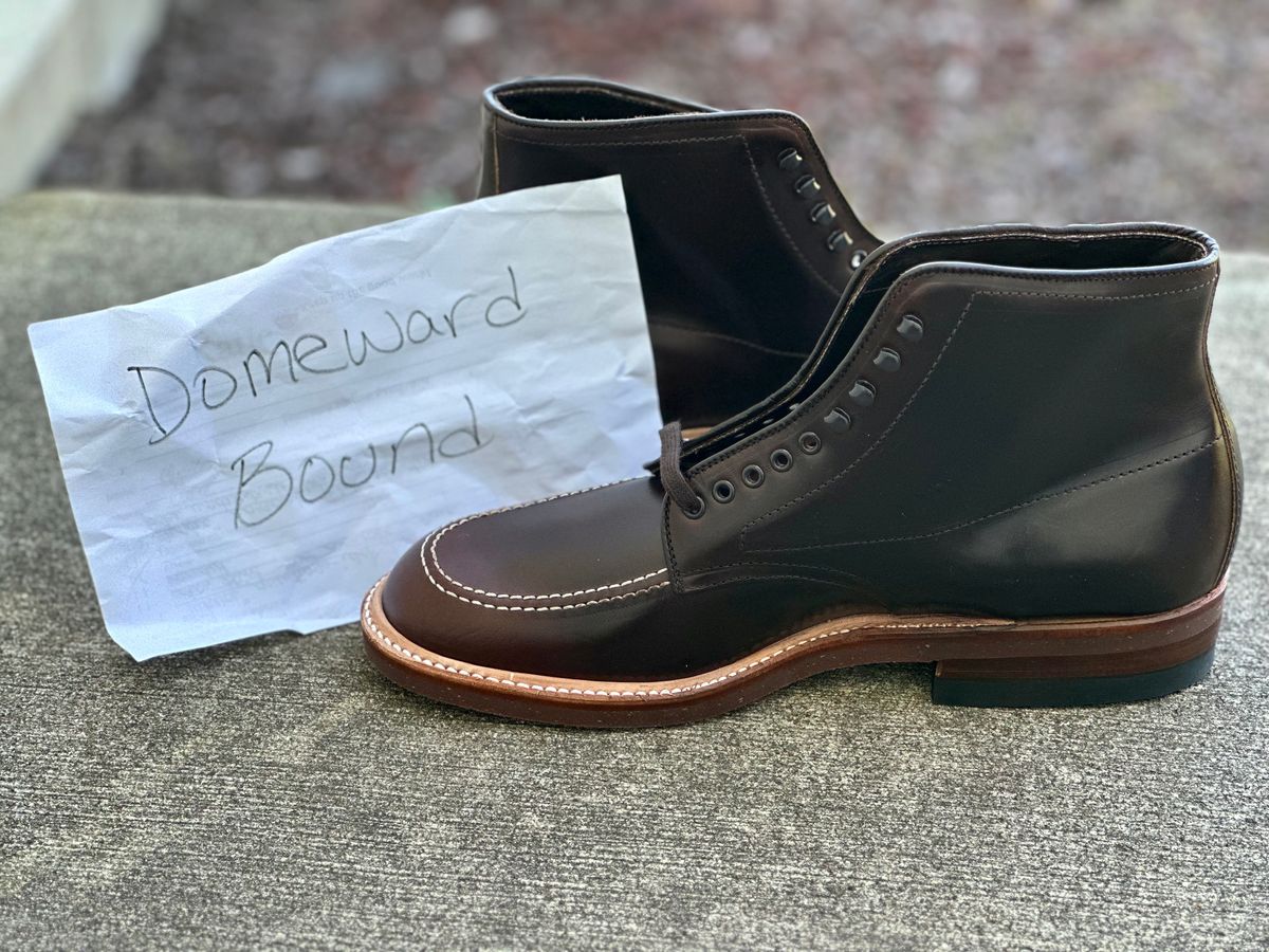 Photo by Wes on October 1, 2023 of the Alden Indy Boot in Horween Brown Chromexcel.