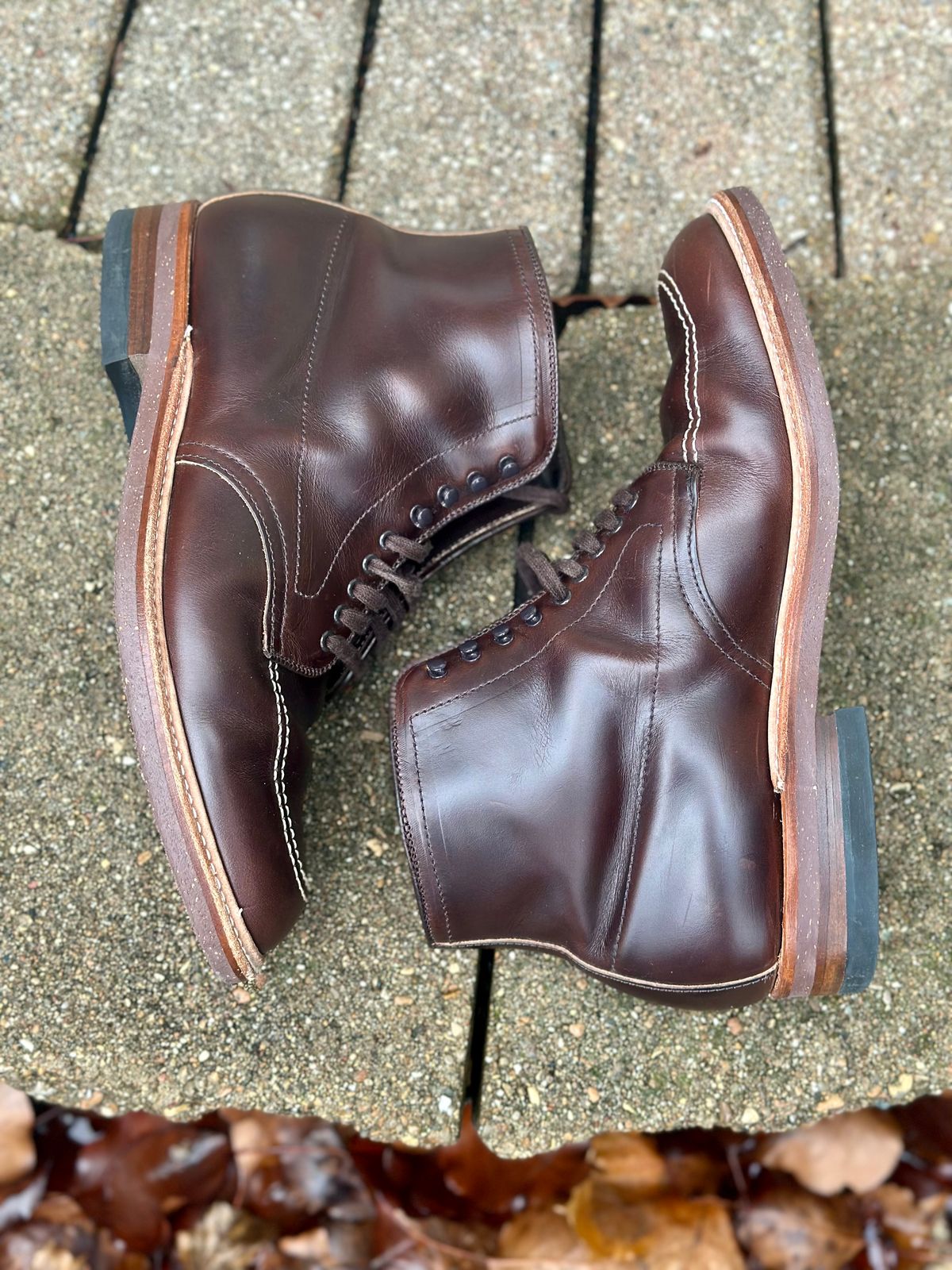 Photo by Wes on December 3, 2023 of the Alden Indy Boot in Horween Brown Chromexcel.