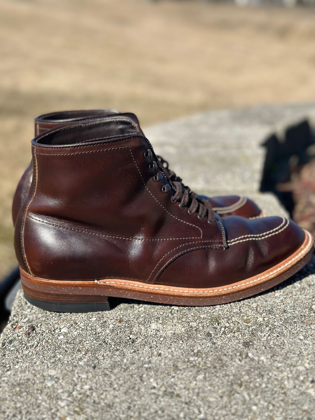 Photo by Wes on March 3, 2024 of the Alden Indy Boot in Horween Brown Chromexcel.