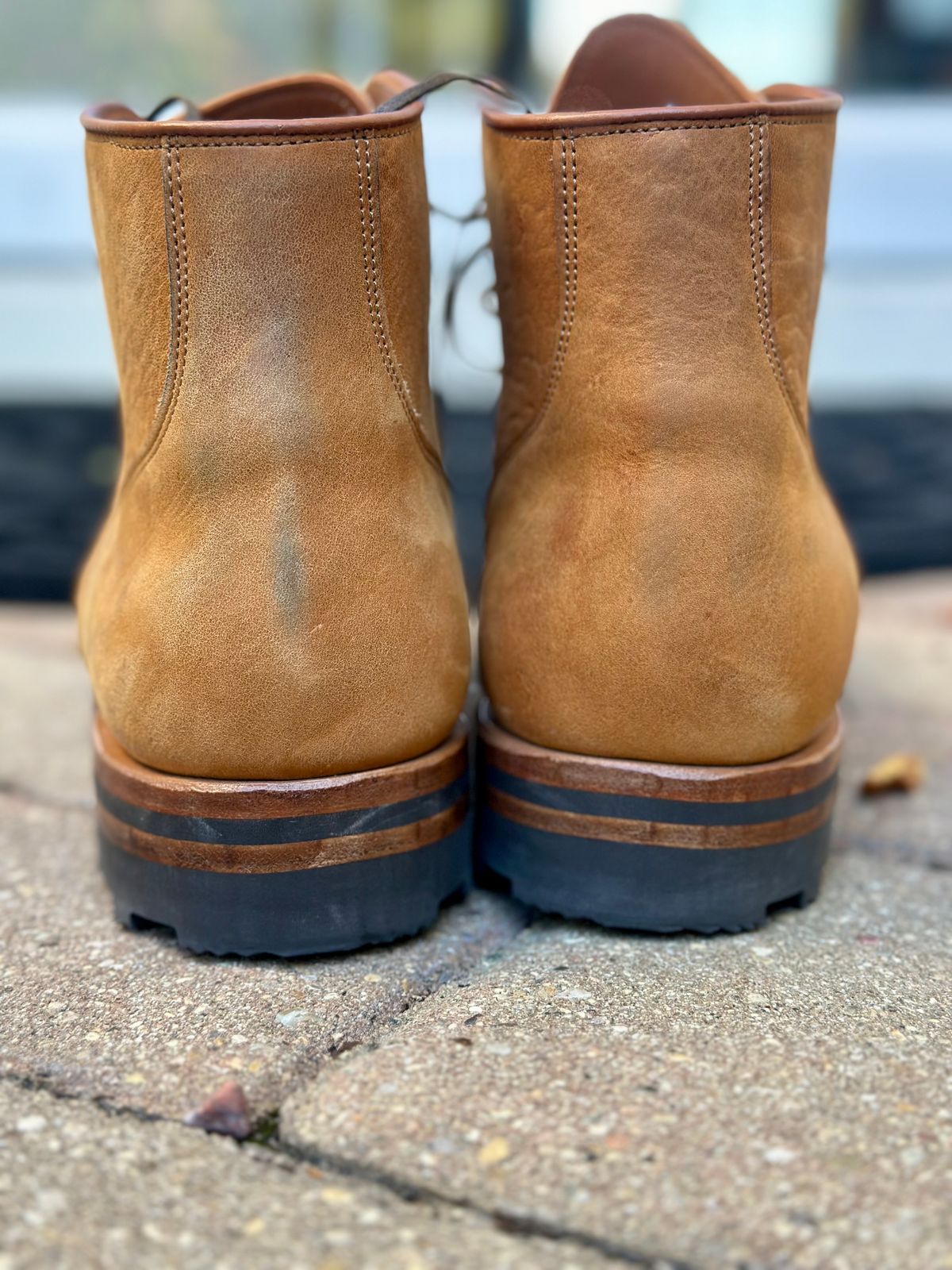 Photo by Wes on October 1, 2024 of the Viberg Service Boot in Shinki Natural Shrunken Horsebutt.
