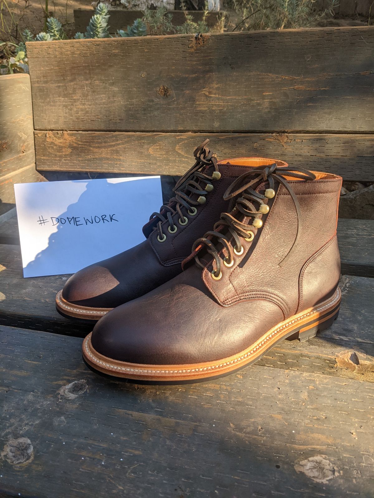 Photo by pumas88888888 on October 1, 2022 of the Grant Stone Diesel Boot in C.F. Stead Dark Burgundy Classic Kudu.