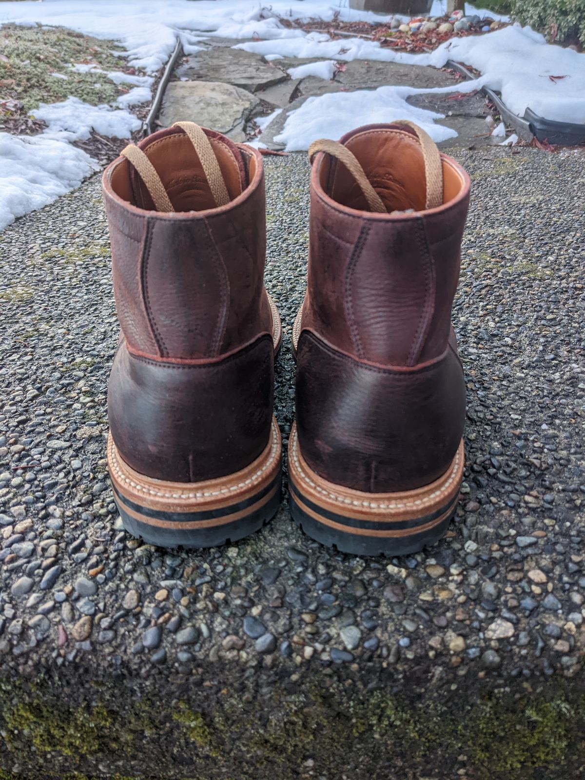 Photo by pumas88888888 on December 4, 2022 of the Grant Stone Diesel Boot in C.F. Stead Dark Burgundy Classic Kudu.