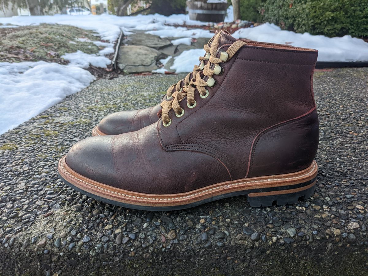 Photo by pumas88888888 on December 4, 2022 of the Grant Stone Diesel Boot in C.F. Stead Dark Burgundy Classic Kudu.