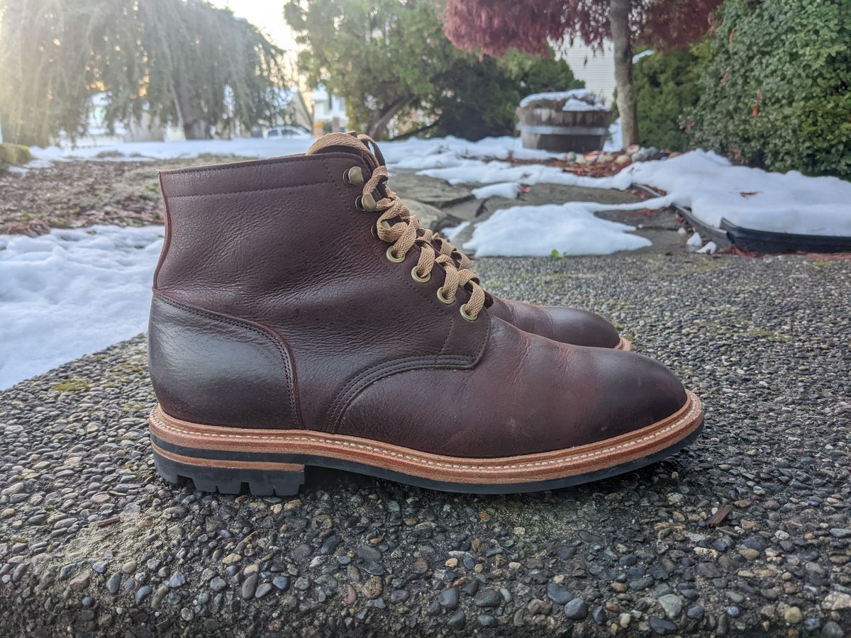 Photo by pumas88888888 on December 4, 2022 of the Grant Stone Diesel Boot in C.F. Stead Dark Burgundy Classic Kudu.
