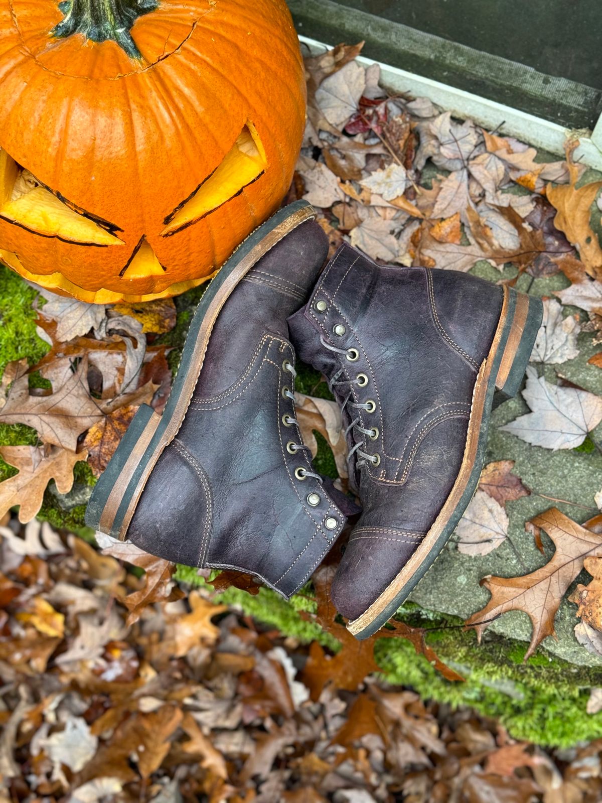 Photo by thewampus on November 1, 2023 of the Truman Service Boot in C.F. Stead Black Burgundy Rambler.