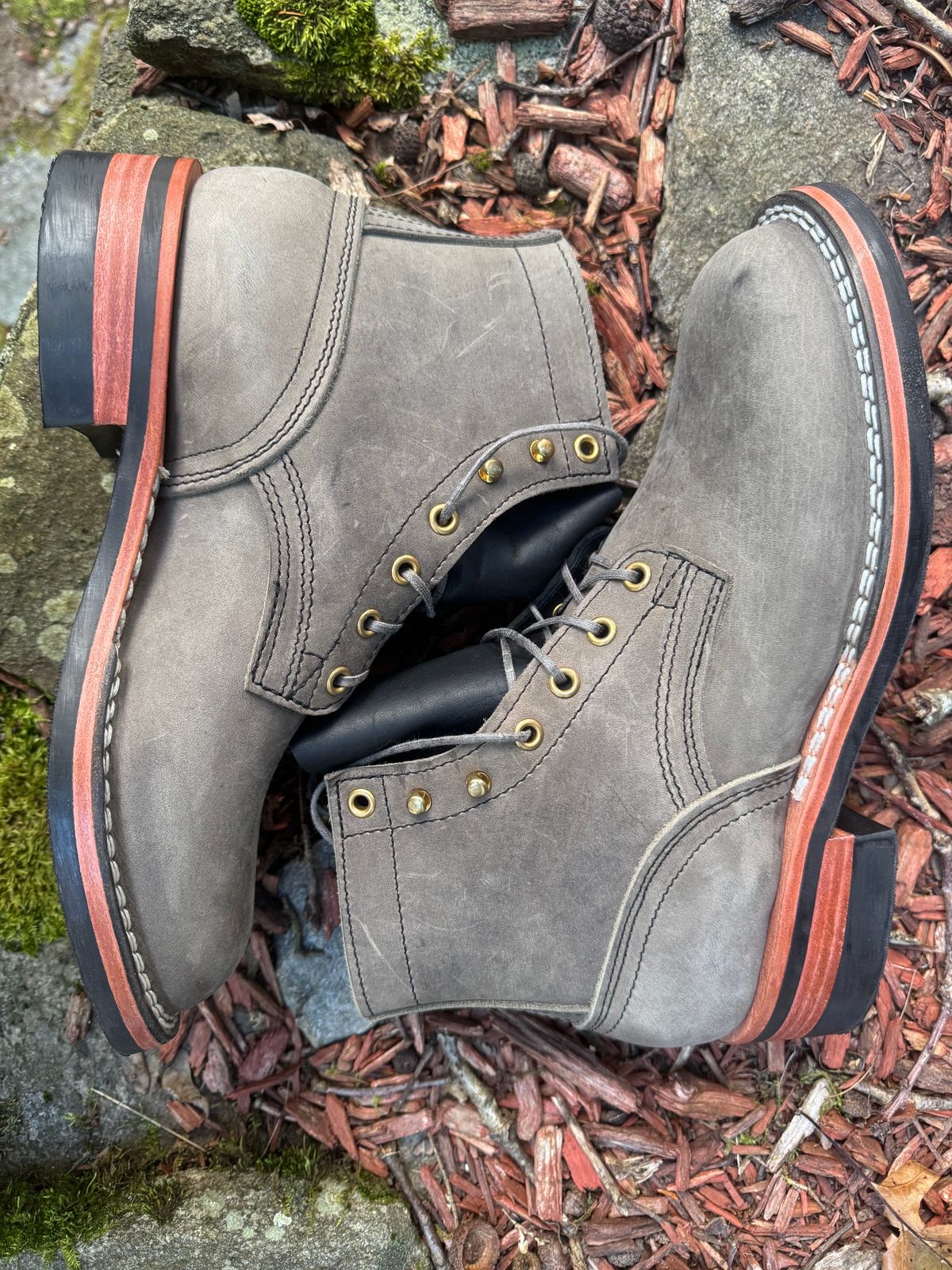 Photo by thewampus on October 1, 2024 of the Nicks MTO in Horween Steel Predator.
