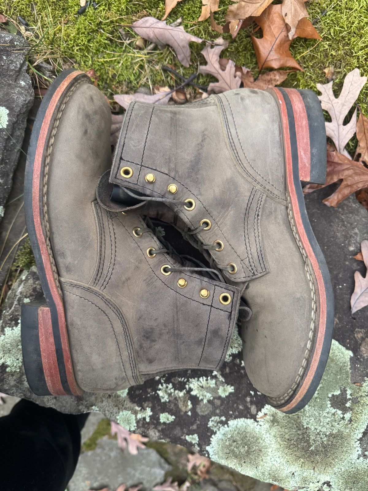 Photo by thewampus on November 1, 2024 of the Nicks MTO in Horween Steel Predator.