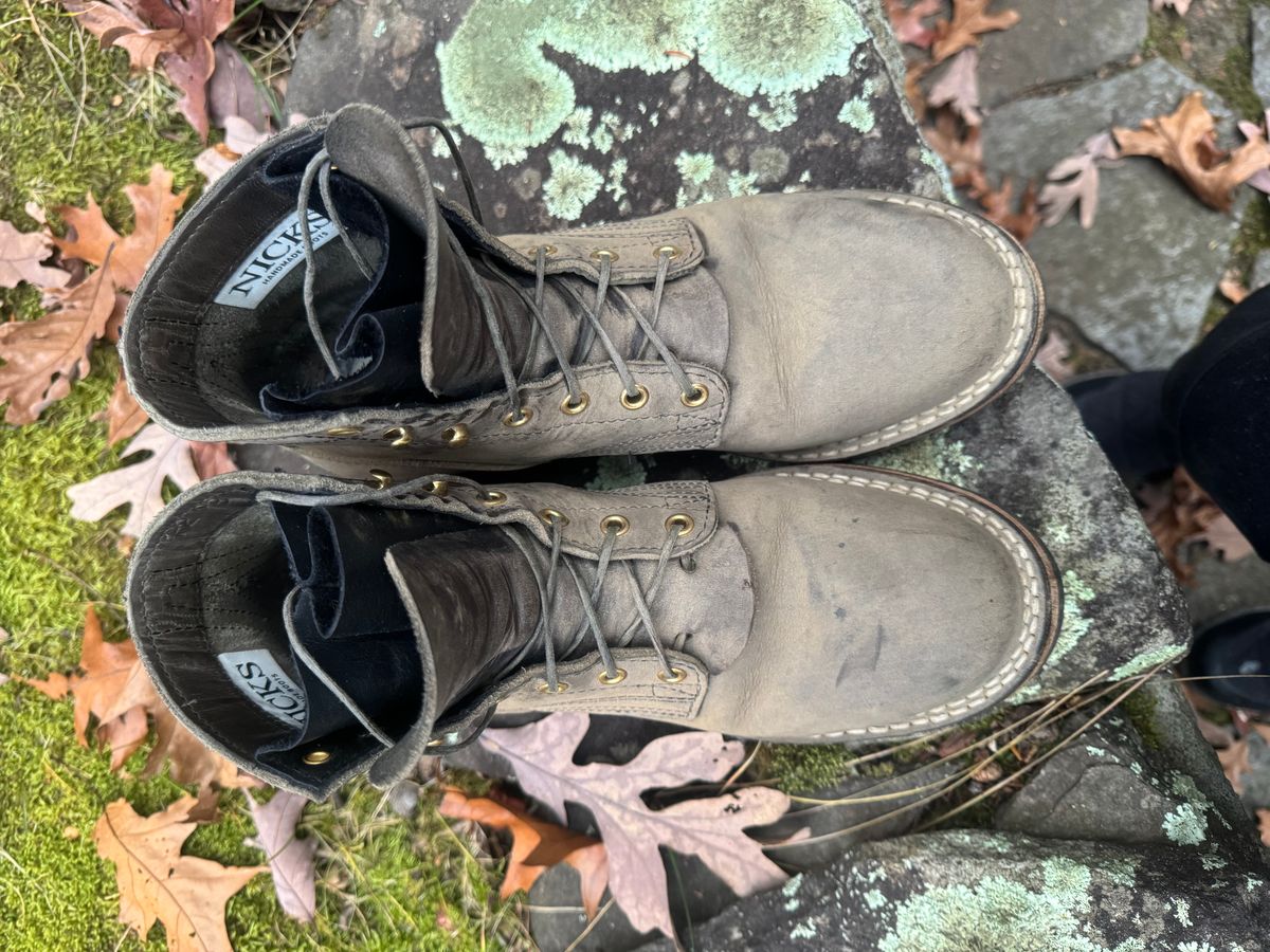 Photo by thewampus on November 1, 2024 of the Nicks MTO in Horween Steel Predator.