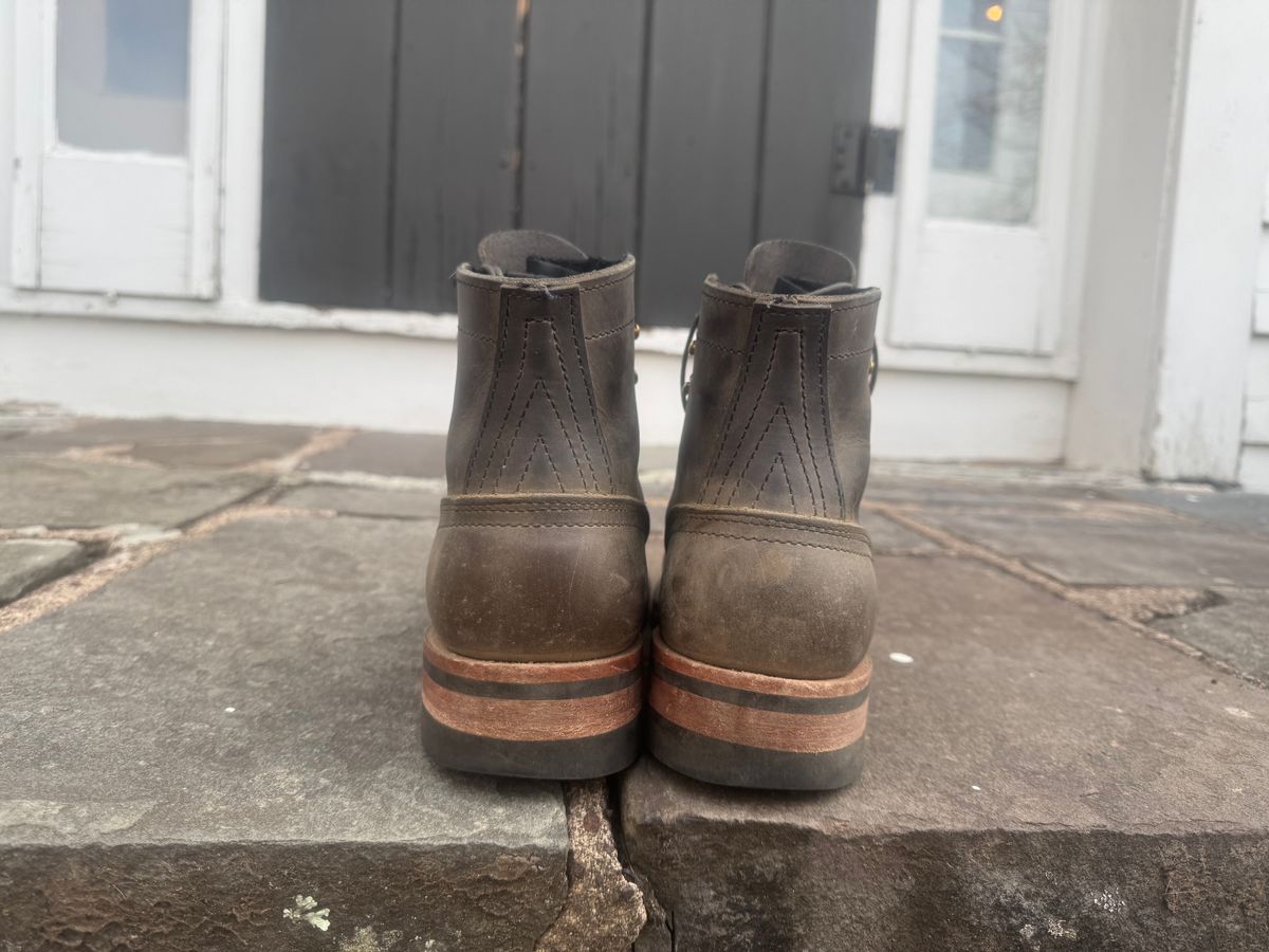 Photo by thewampus on December 1, 2024 of the Nicks MTO in Horween Steel Predator.
