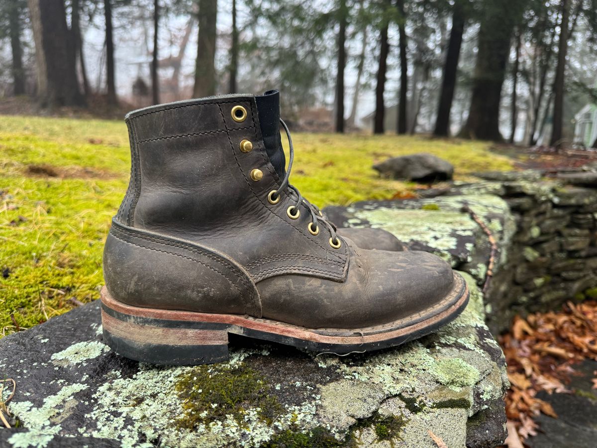 Photo by thewampus on January 1, 2025 of the Nicks MTO in Horween Steel Predator.